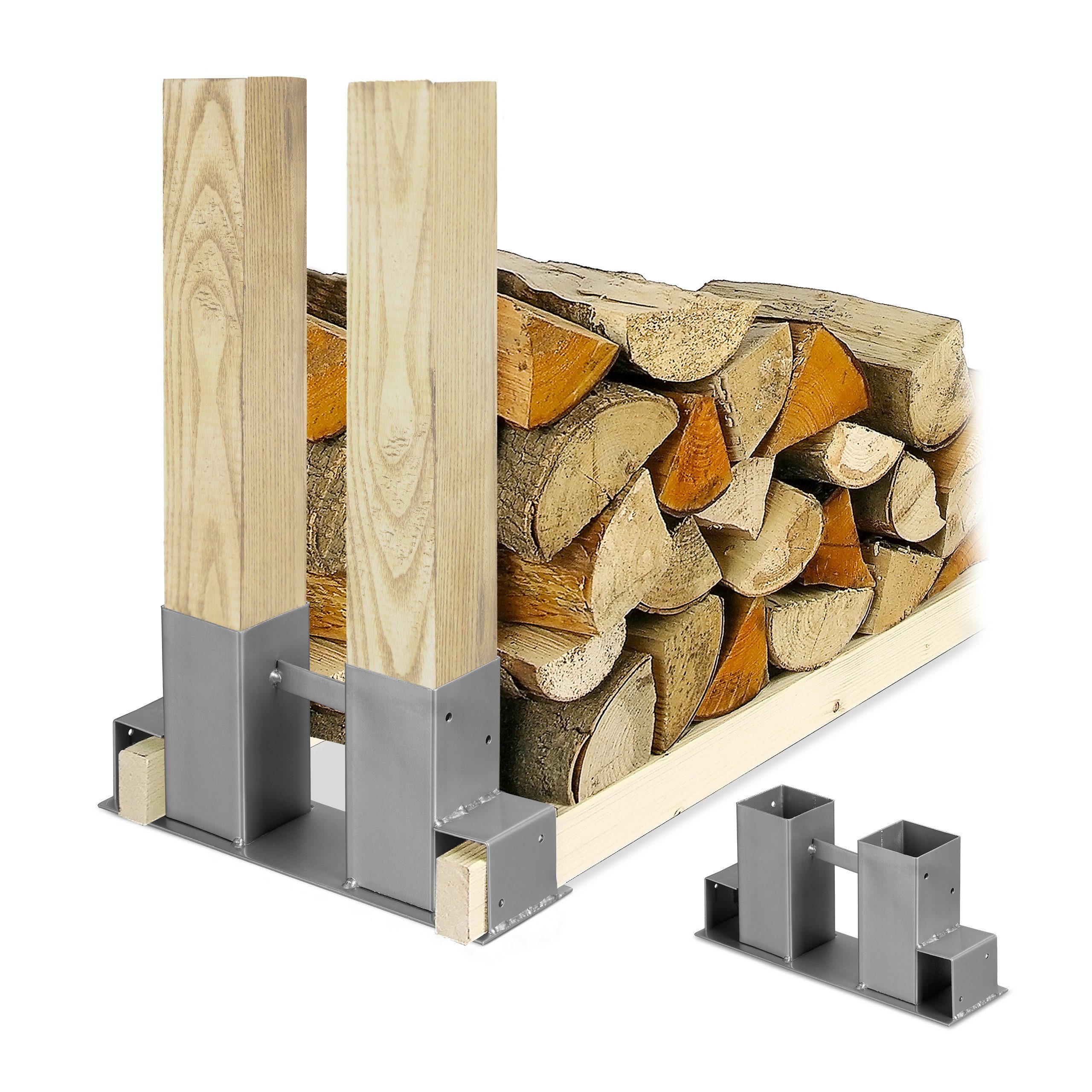 relaxdays Kaminholzregal Silberne Holzstapelhilfe im 2er Set, BxTxH:34x10x1 günstig online kaufen