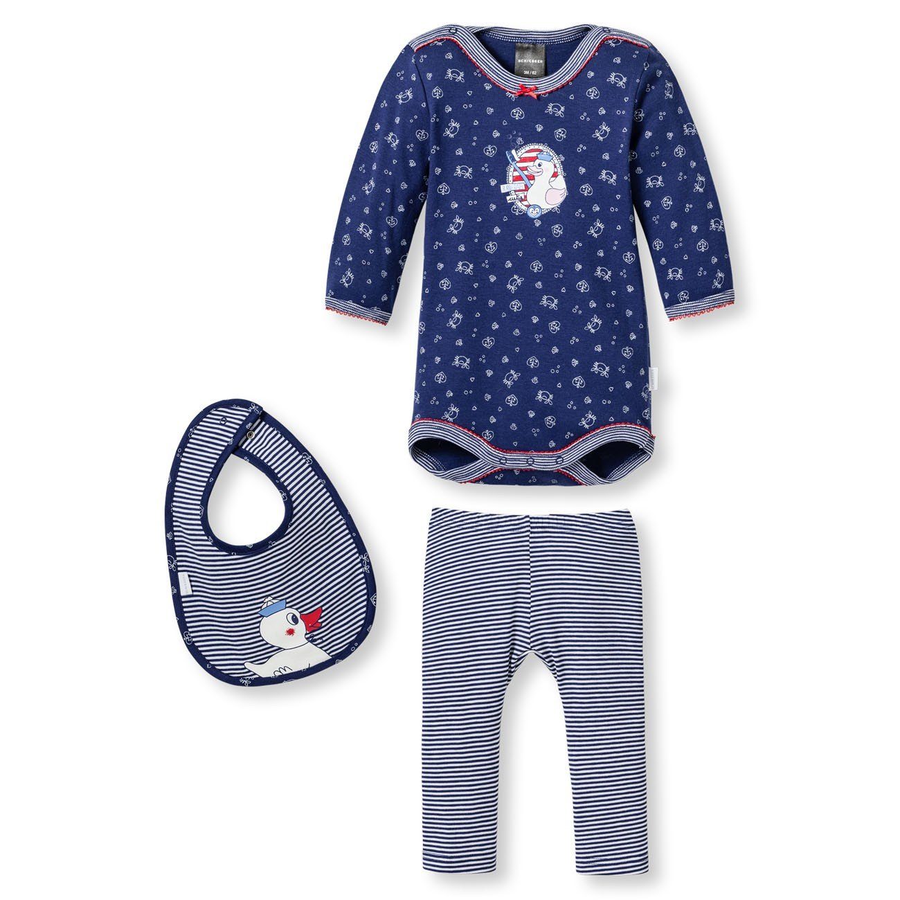 Schiesser Schlafanzug Splash Day (Set, Baby 3-teilig, Baumwolle Mädchen 100% Body+Hose+Lätzchen, Set)
