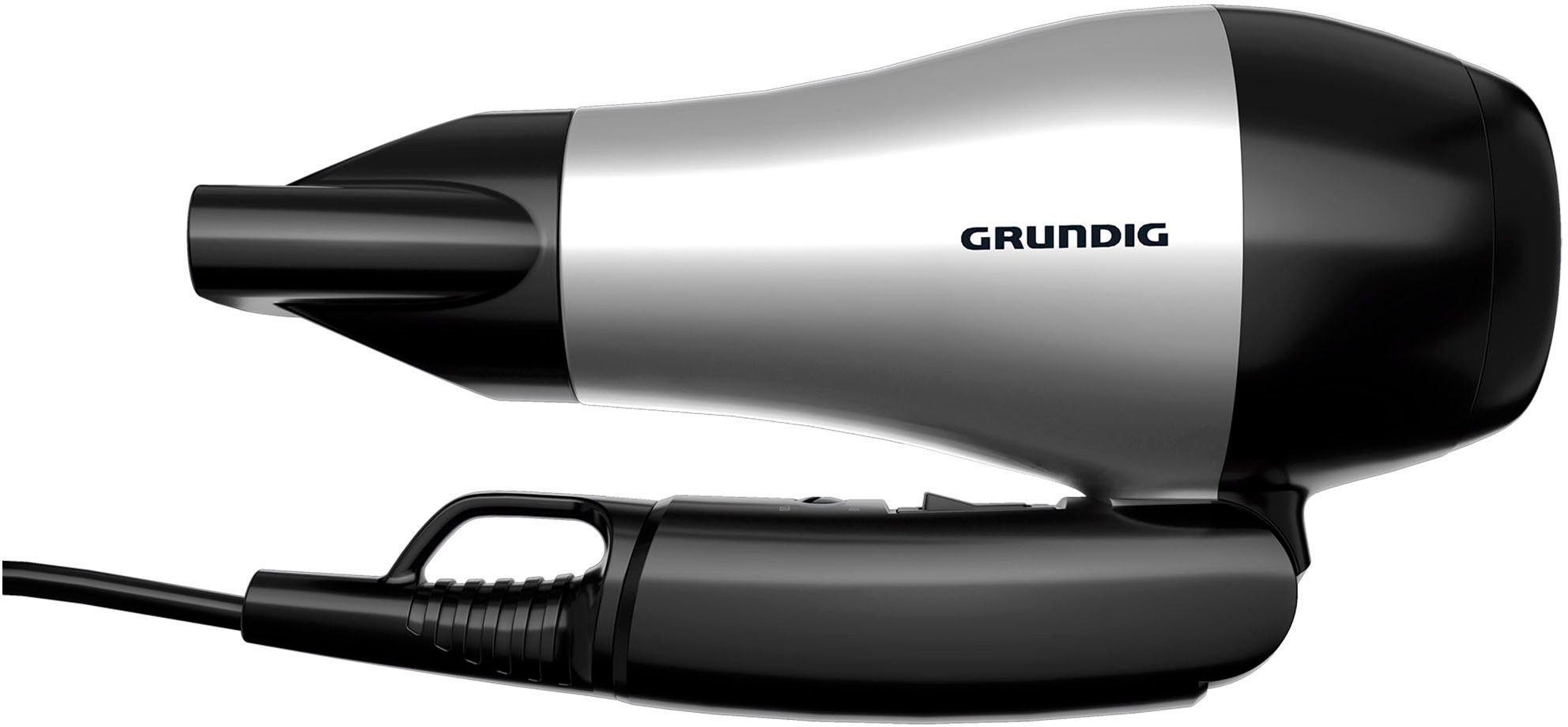 Grundig Haartrockner HD 2200, 1200 W, 1200W Reise-Haartrockner mit Klappgriff & Dual Voltage schwarz|silberfarben
