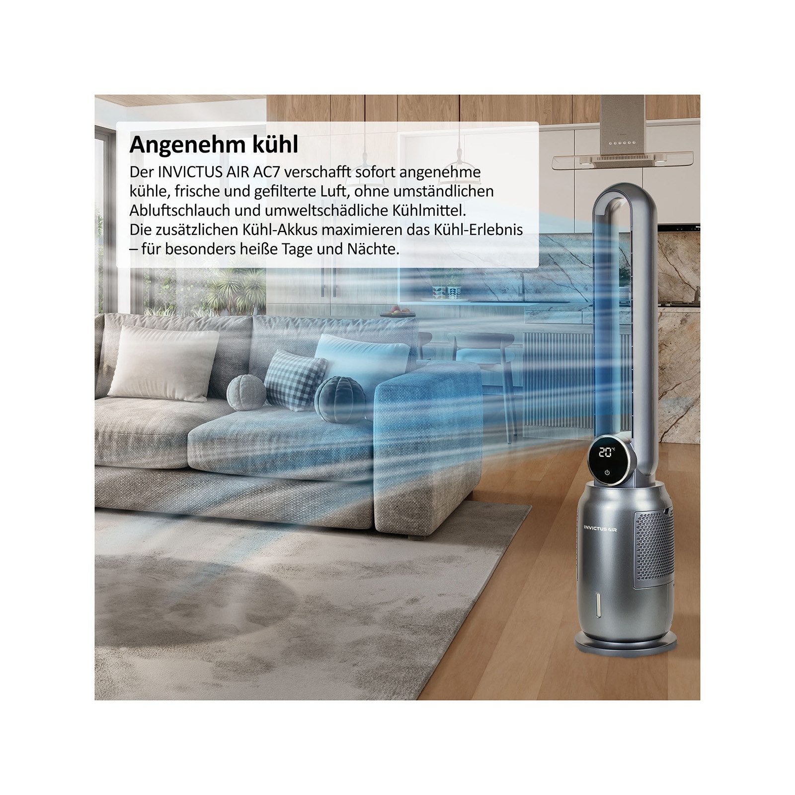 Genius Turmventilator Genius Invictus AIR AC7 Turmventilator Mobile Klimaanlage 6 tlg, Luftkühler, Ventilator, Luftbefeuchter und Luftreiniger