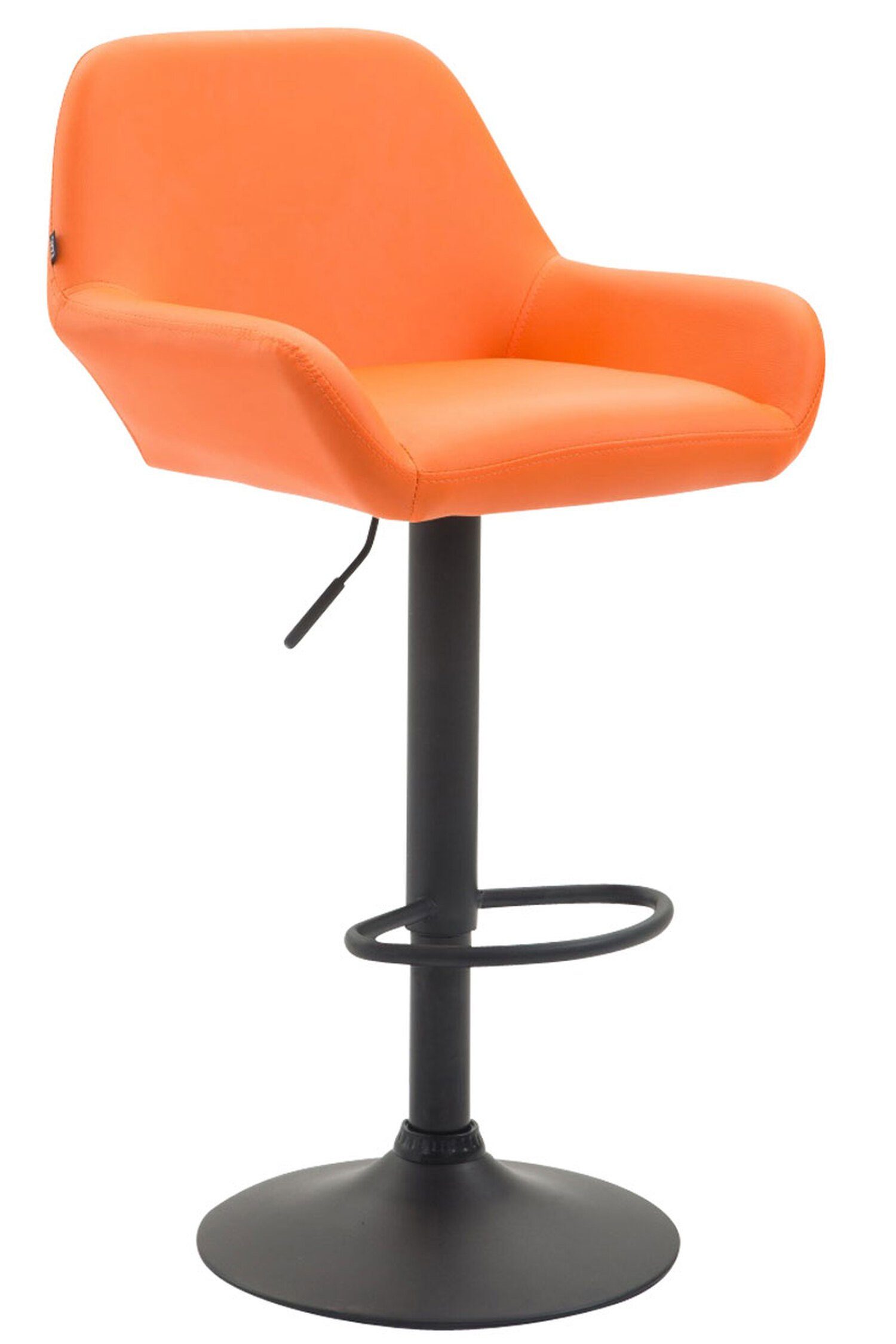 TPFLiving Barhocker Bragnum mit bequemer Rückenlehne und angenehmer Fußstütze (Barstuhl Hocker für Theke & Küche - Sitzfläche 360° drehbar), Gestell Metall schwarz matt - Sitzfläche: Kunstleder Orange
