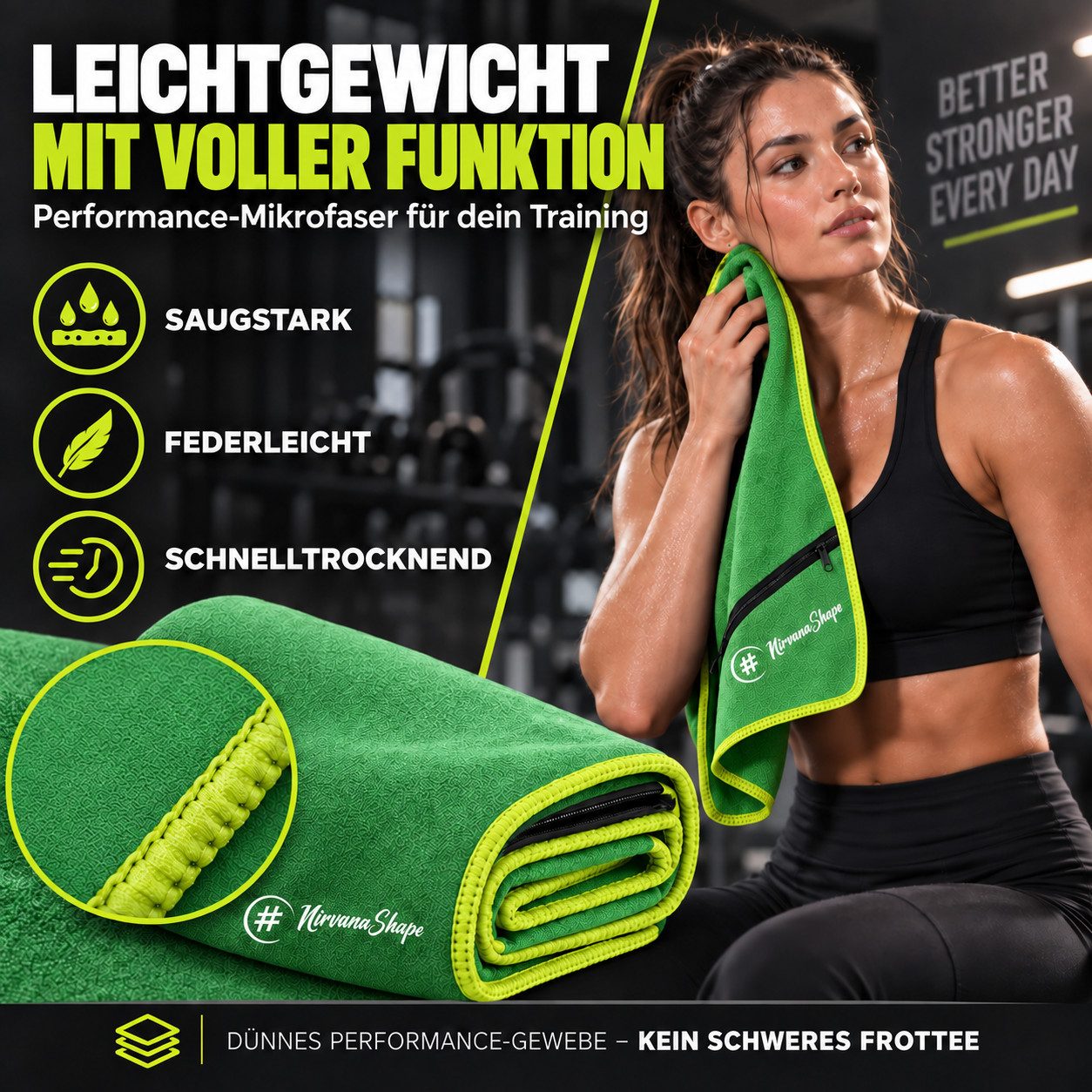 NirvanaShape Sporthandtuch NirvanaShape Mikrofaser Fitnesshandtuch mit Ecktasche und Knöpfen, saugfähig, leicht, schnelltrocknend, für Reisen, Fitness, Yoga, Sa – Bild 2 von 5