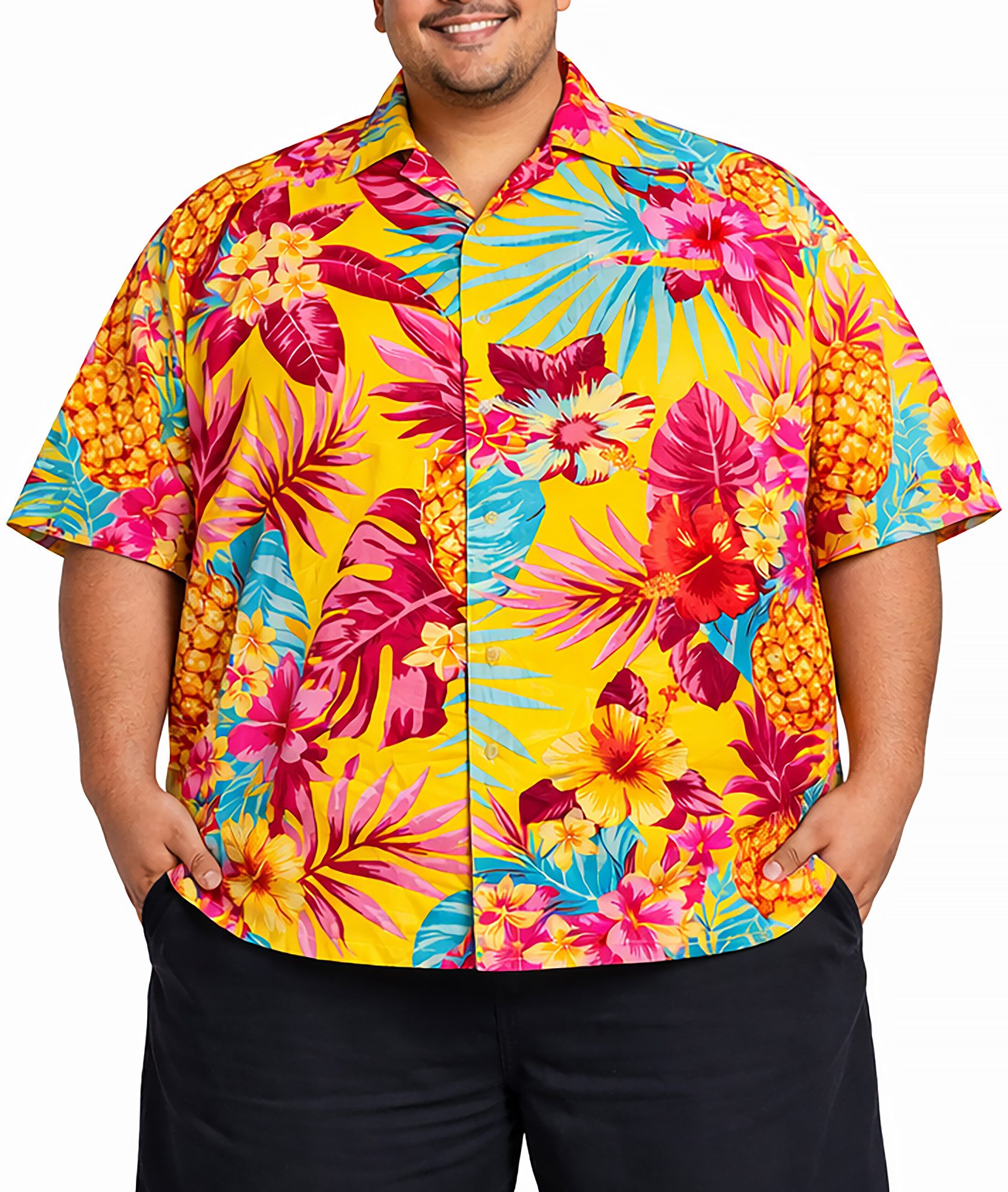 King Kameha Hawaiihemd Pineapple Übergrößen 7XL-12XL Sommerhemd Herren Kurzarm Front-Tasche