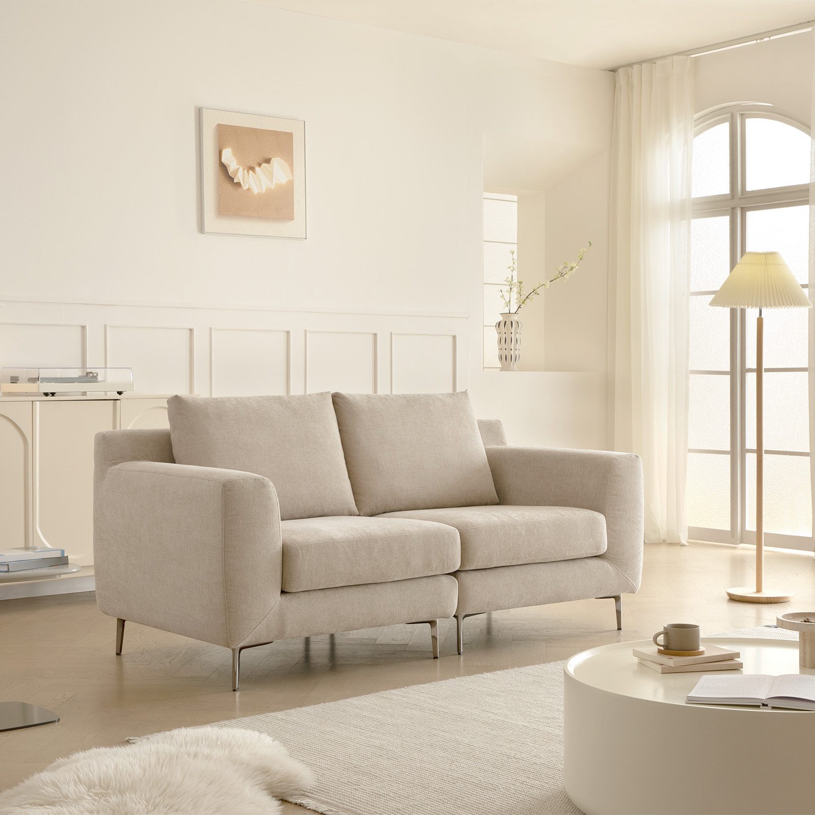 Woltu Sofa, aus Chenille, Bezug abnehmbar und waschbar Mandelbeige