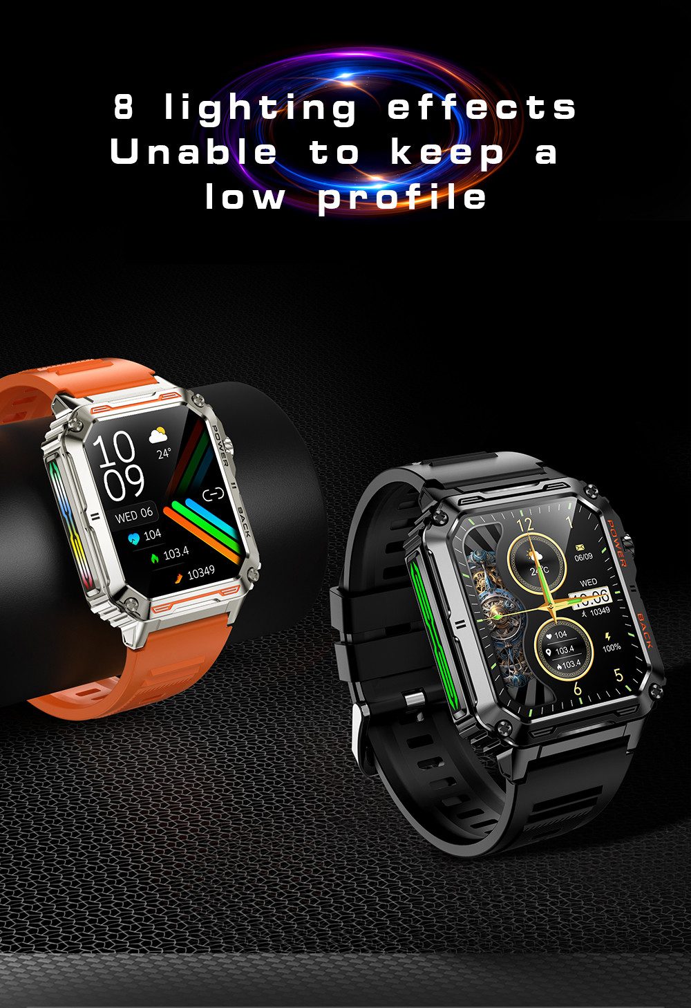 Zevelora Herren’s IP67 Wasserdicht Fitness-Tracker Smartwatch (1.91 Zoll, Android / iOS), Mit Herzfrequenzsensor, Schrittzähler & Blutdruck Multimedia-Steuerung