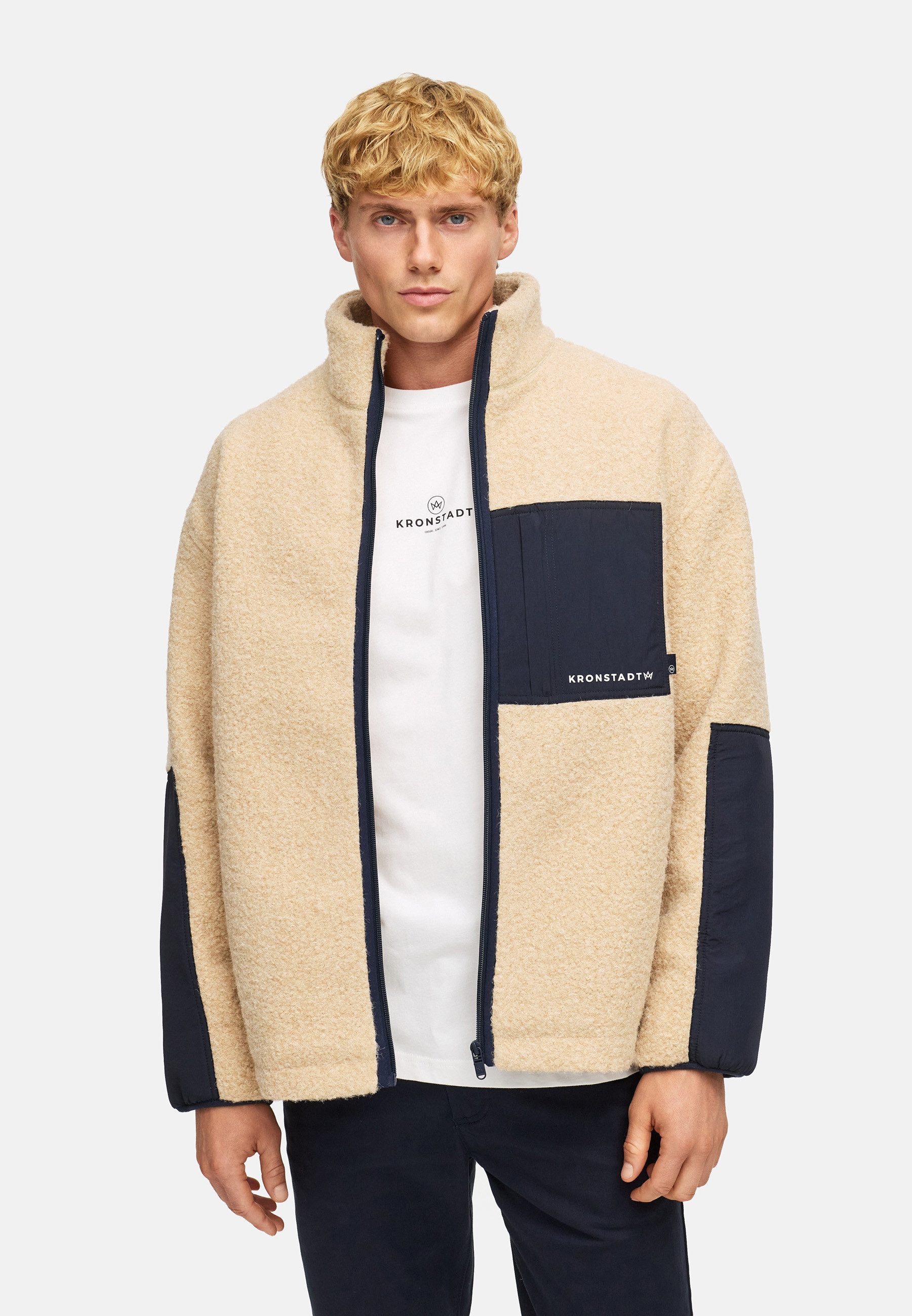 Kronstadt Sommerjacke Herren KSSteele teddy Übergangsjacke Herrenjacke Teddy-Sweatjacke mit Nylon-Einsätzen und Brusttasche