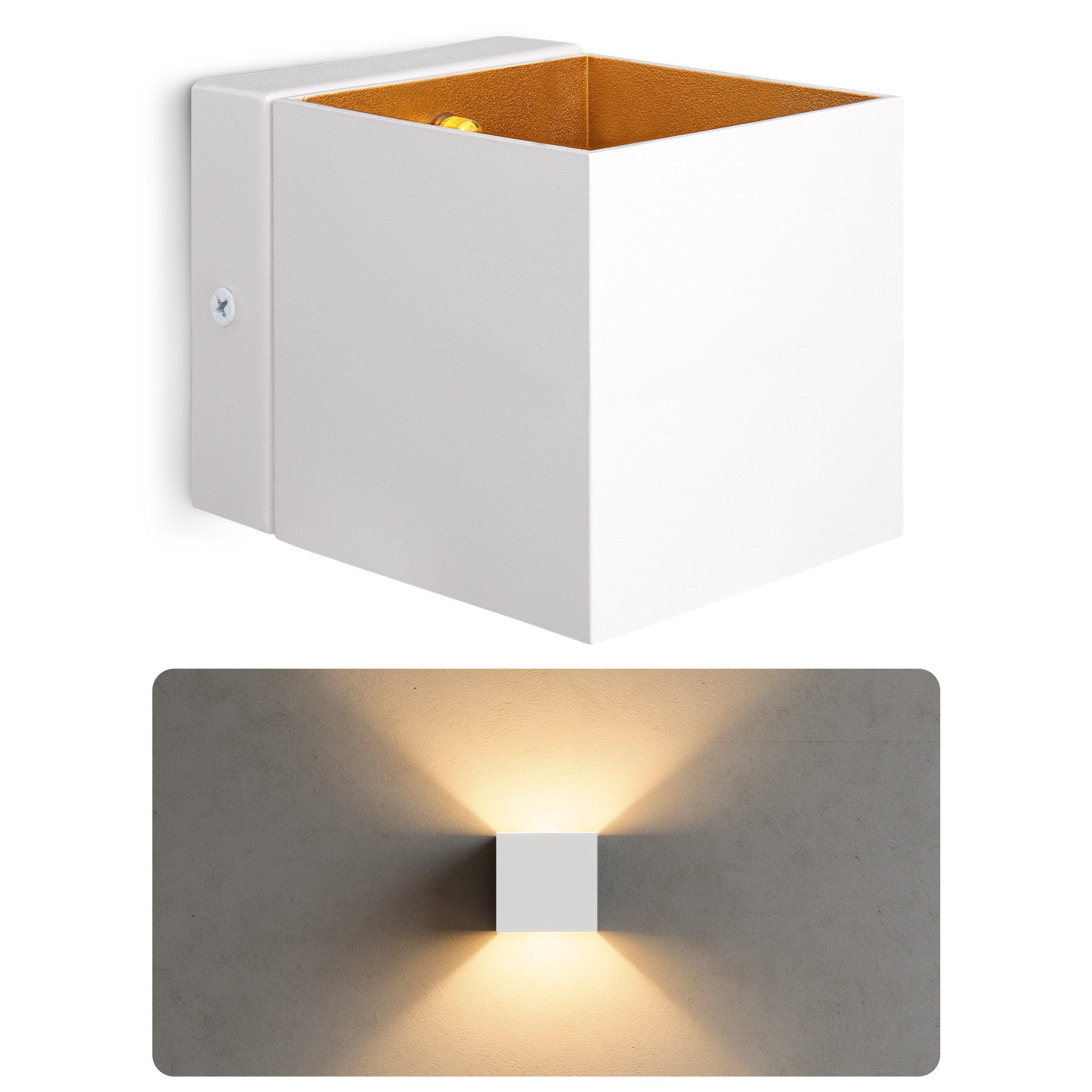 SSC-LUXon LED Wandleuchte EPITA Wandaufbauleuchte weiß gold Up Down mit G9 Lampe 3W, Warmweiß