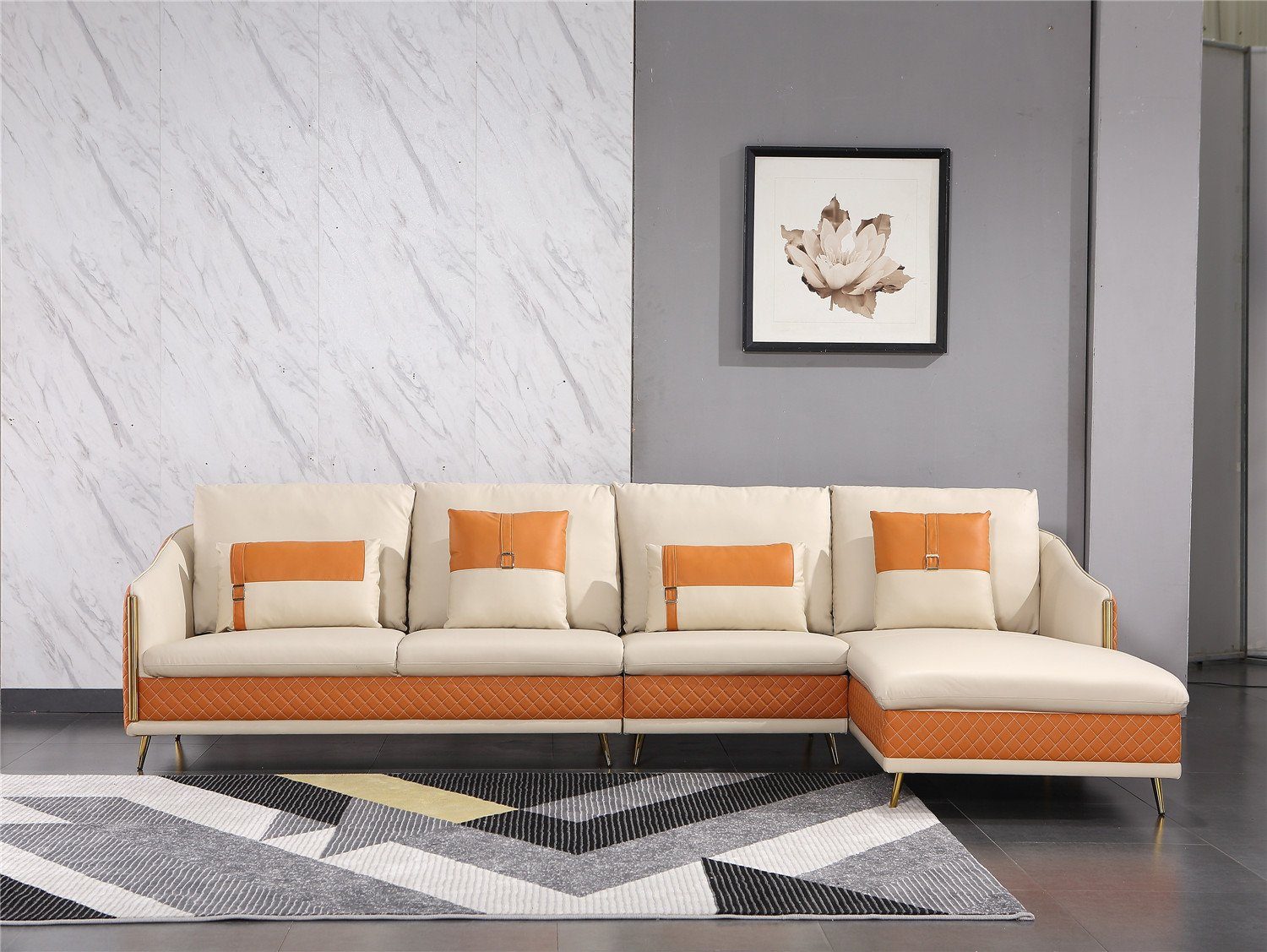 JVmoebel Ecksofa Couch Ecksofa Leder Wohnlandschaft Garnitur Design Modern, Made in Europe Orange