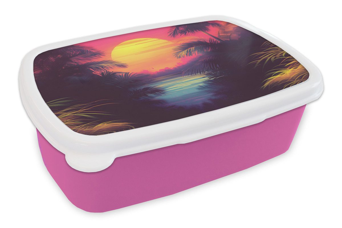 MuchoWow Lunchbox Sonne - Gelb - Palmen - Tropisch, Kunststoff, (2-tlg), Brotdosen, Lunch Box, Brotbox für Kinder und Erwachsene