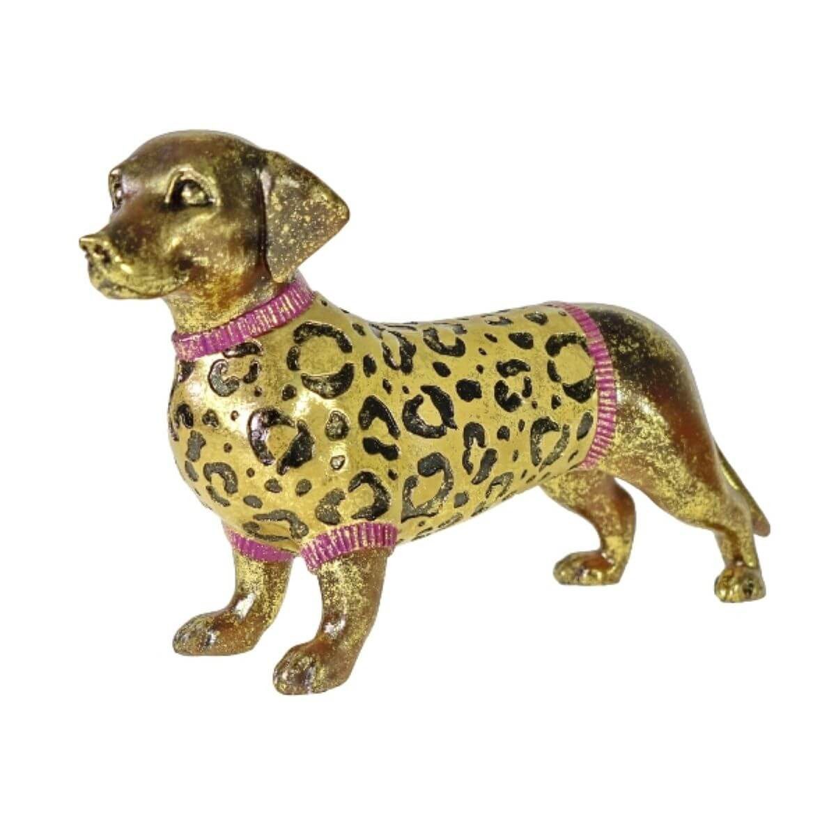 Werner Voß Dekoobjekt Dackel Bodo Dekofigur im Leo-Pullover Gold Polyresin 39 cm