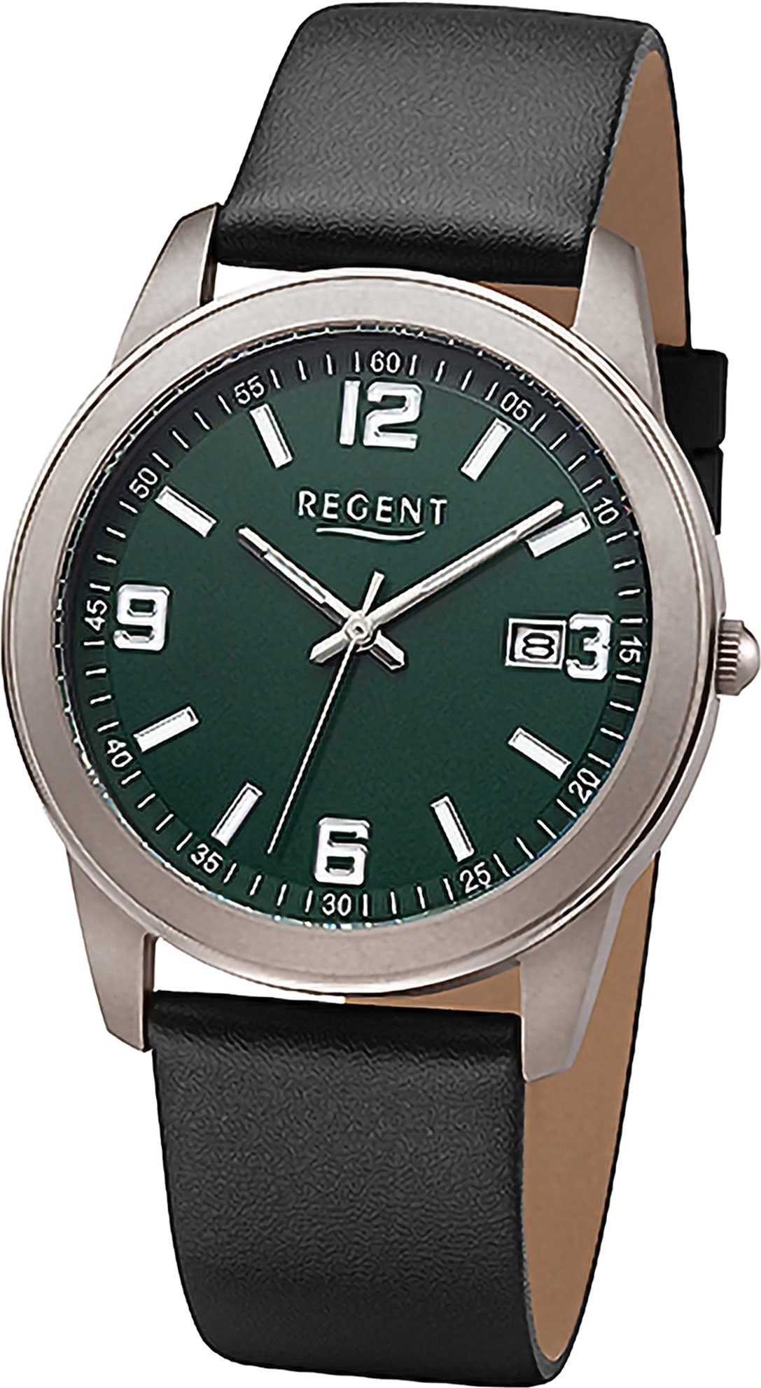 Regent Quarzuhr Regent Herren Armbanduhr Analog, Herren Armbanduhr rund, extra groß (ca. 38mm), Lederarmband