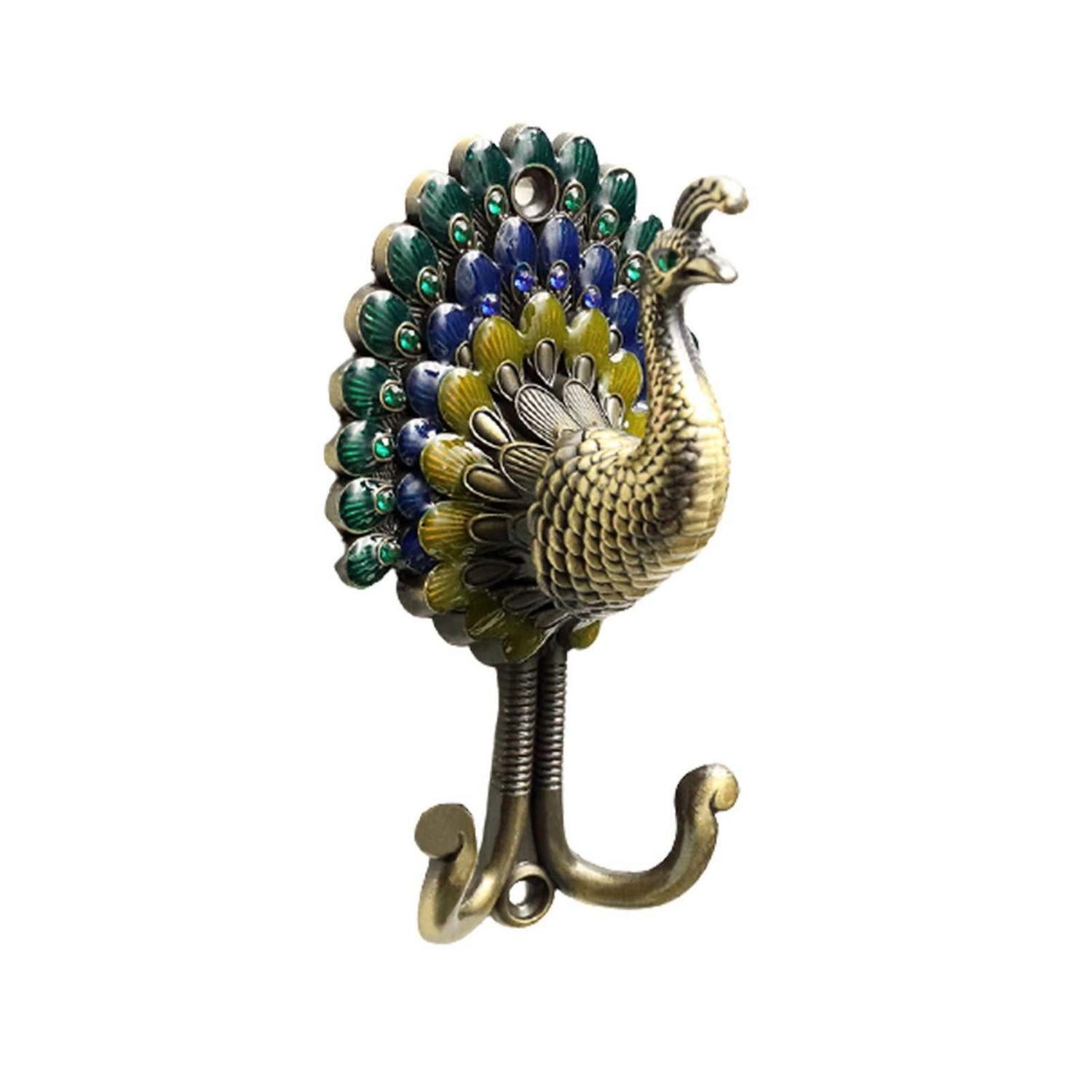 LuxusKollektion Kleiderhaken Kleiderhaken Pfau antik Messing 13cm Doppelhaken, (1-St)