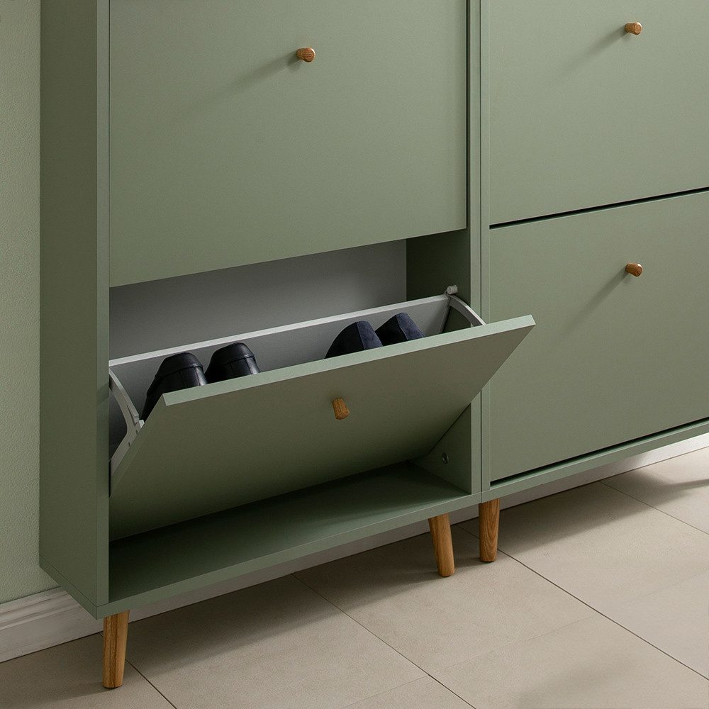 Lomadox Garderoben-Set BELFORT-80, (Spar-Set), Flurmöbel in Pistaziengrün, 4-teilig, Eiche massiv Füße