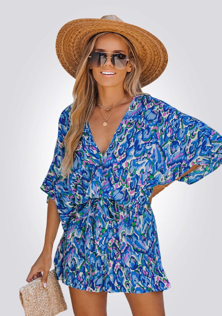 Cupshe Strampler Playsuit Wickeloberteil Bindeband Bunter Print mit Bindegürtel