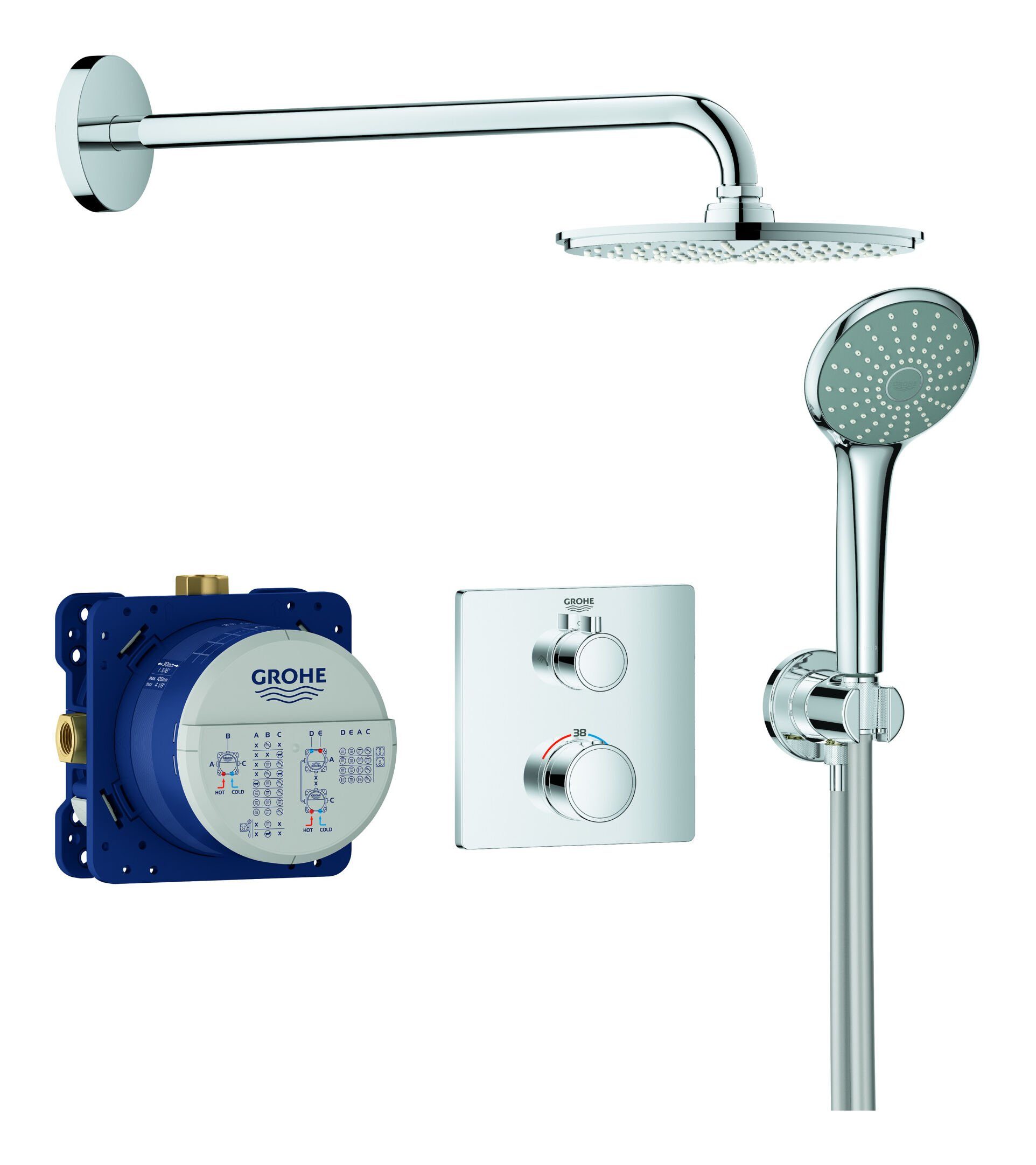 Grohe Duschsystem Grohtherm, Mit Rainshower Cosmopolitan 210 eckige Form - Chrom