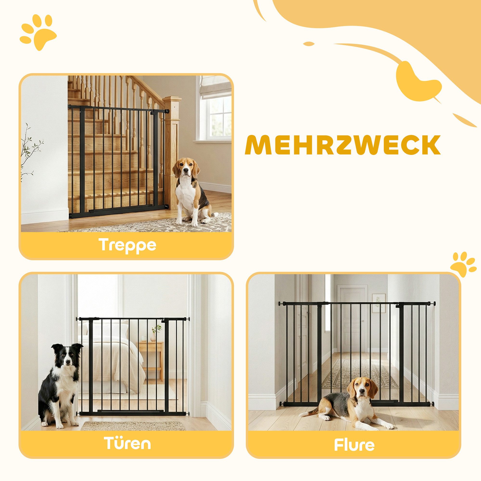 PawHut Hundegitter Türschutzgitter mit 10/15 cm Verlängerung Türgitter ohne Bohren (Treppenschutzgitter, 1 St., Tür-Absperrgitter), für Garten, Balkon, Schwarz – Bild 5 von 5