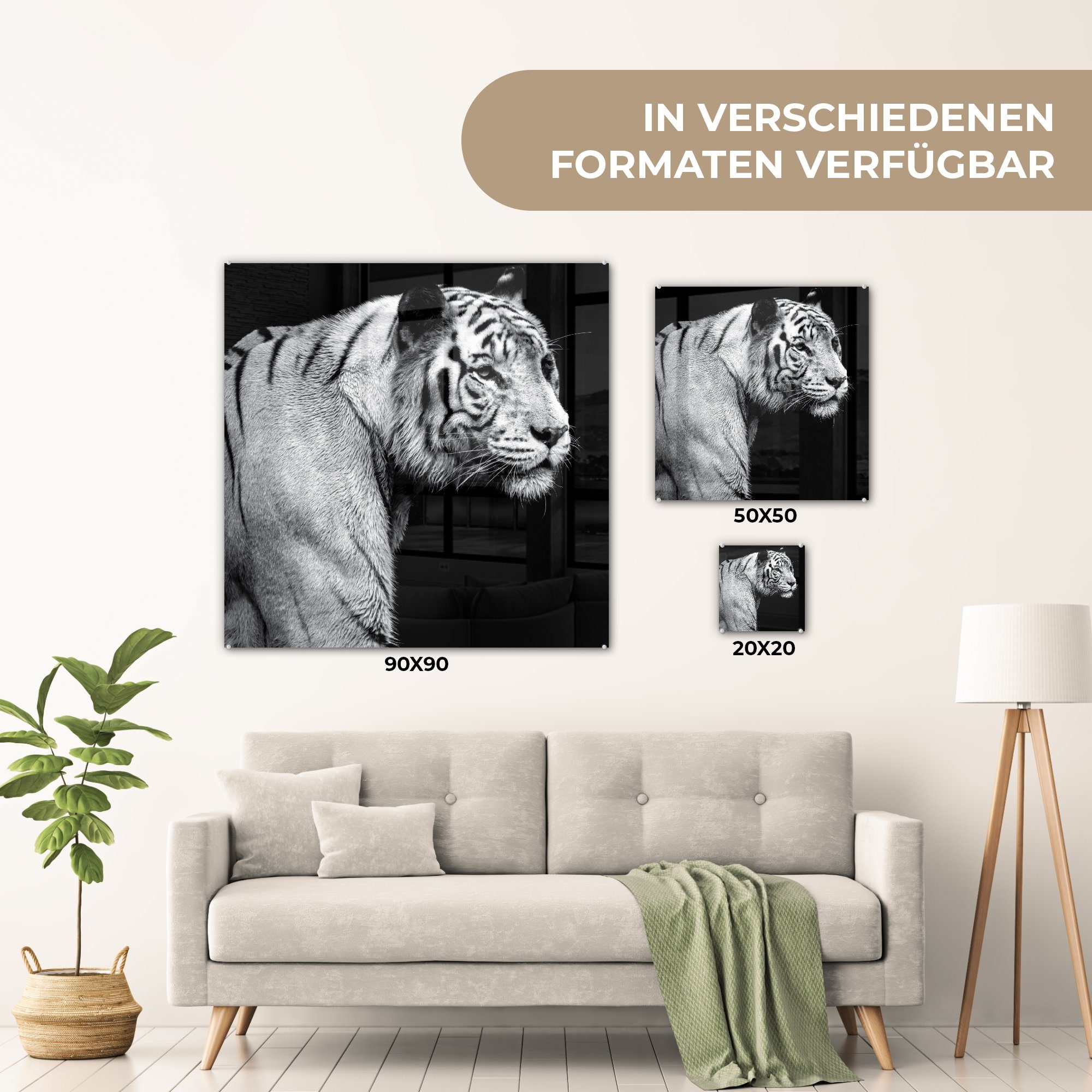 MuchoWow Acrylglasbild Tiger - Wilde Küche Dekorative & für St), - Licht, (1 Glas auf Tiere Bild Wohnzimmer