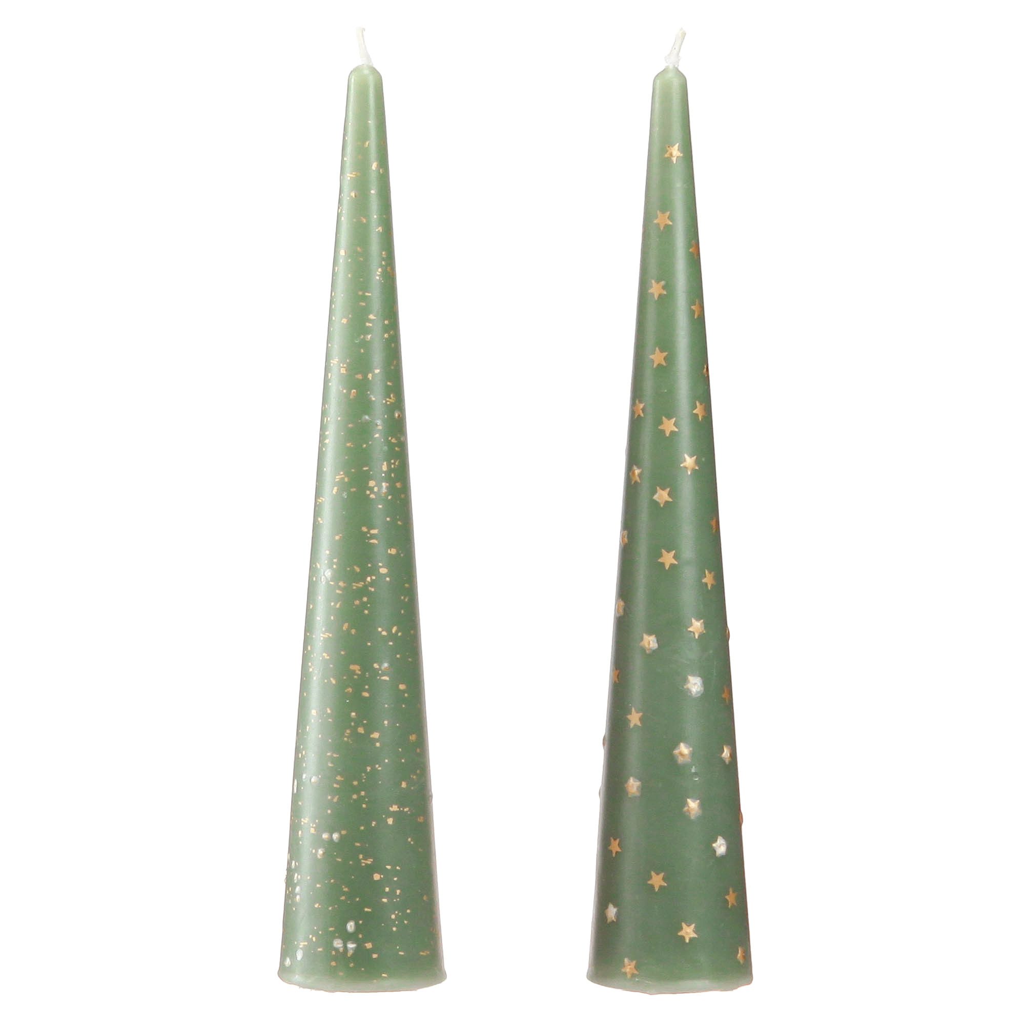 Spitzkerze Weihnachtskerze Tannenbaum grün gold 25cm 2er Set Deko Kerzen