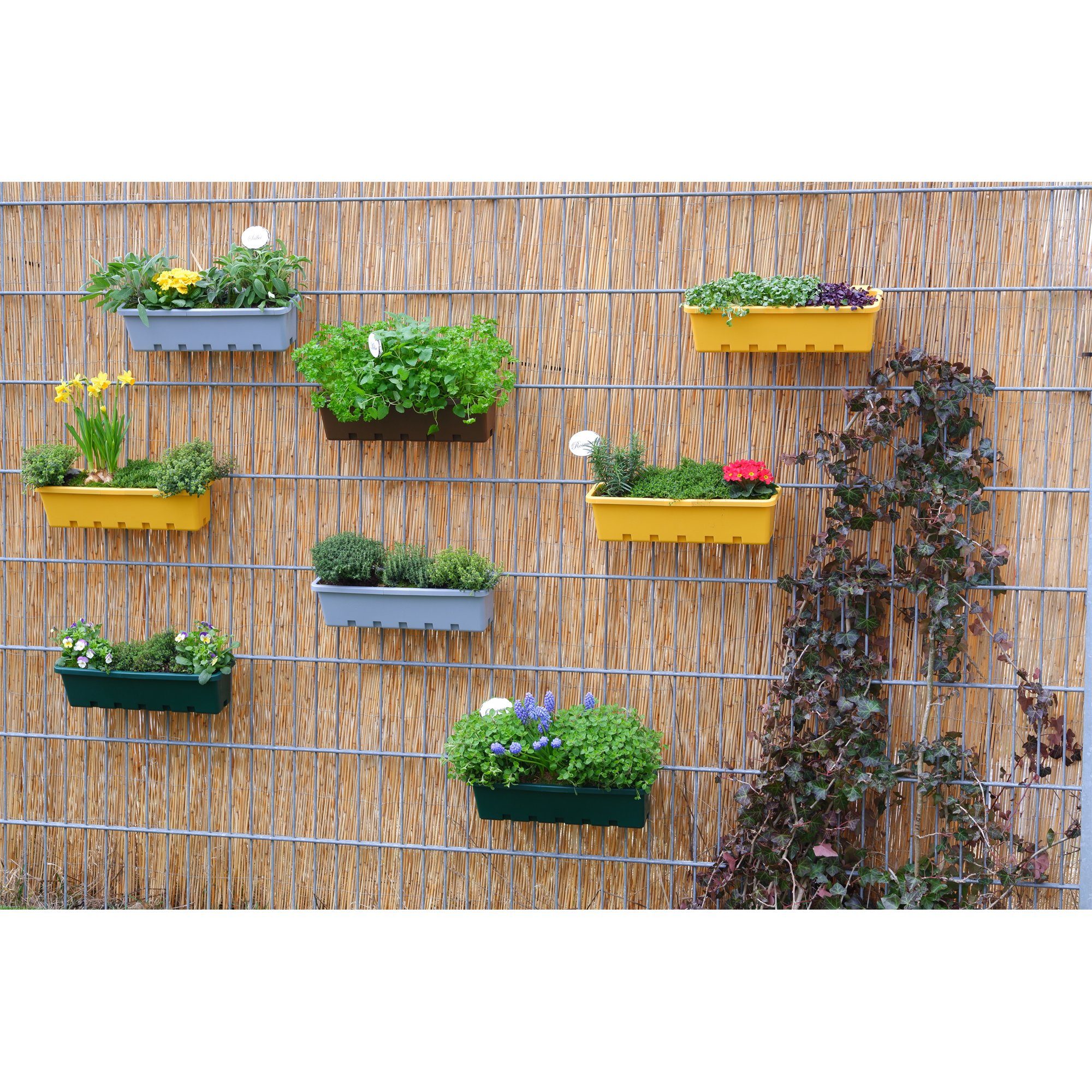 10 Stück, komplett (10er integrierter Kräuterbox Set), Blumenkasten GREENLIFE® Blumenkasten terrabraun, / Zwischenboden GreenLife