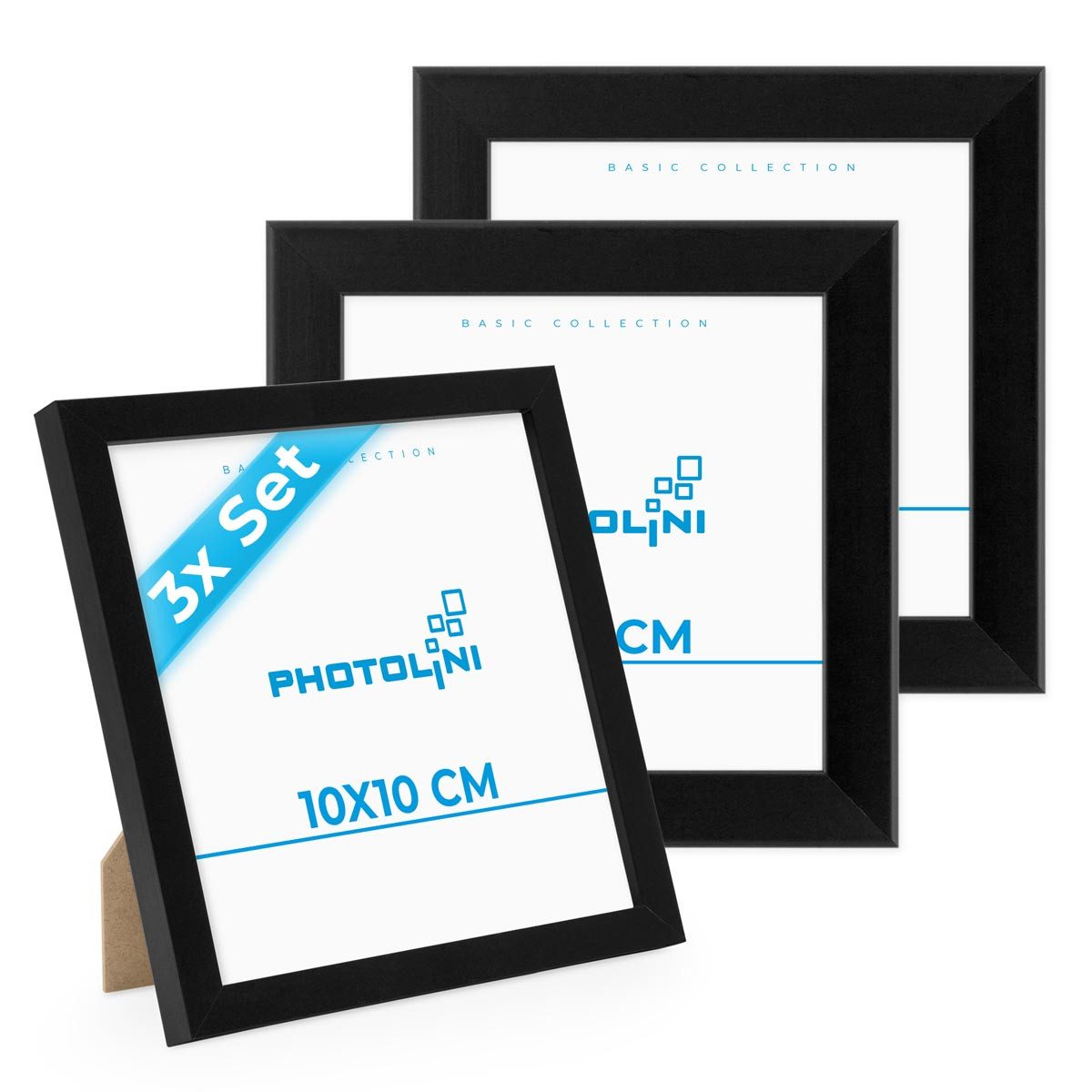 PHOTOLINI Bilderrahmen 3er Set modern mit bruchsicherem Acrylglas, Holz MDF, Fotos & Poster, für 3 Bilder (3er Set), Posterrahmen 10x10 cm quadratisch, zum Aufhängen & Aufstellen