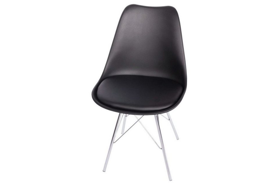 Junado® Schalenstuhl Lekues, Integriertes Kunstleder-Sitzkissen, Stuhl mit  Gestell aus Chrom