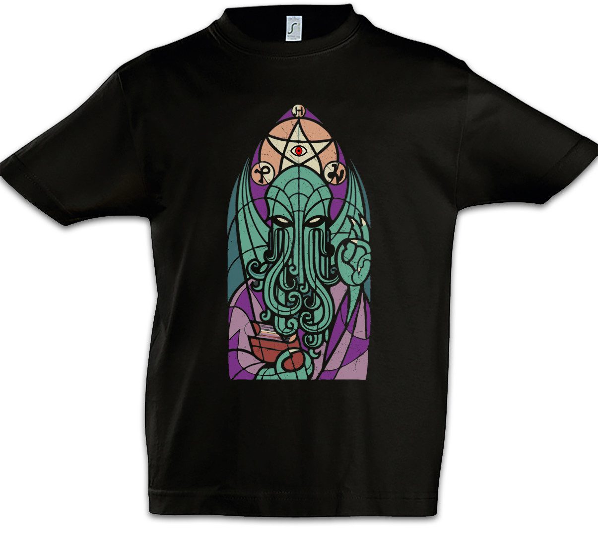 Urban Backwoods Print-Shirt Church Of Cthulhu Kinder T-Shirt Miskatonic Lovecraft Arkham Dunwich (1-tlg) Kathedrale Kirchenfenster Innsmouth Horror