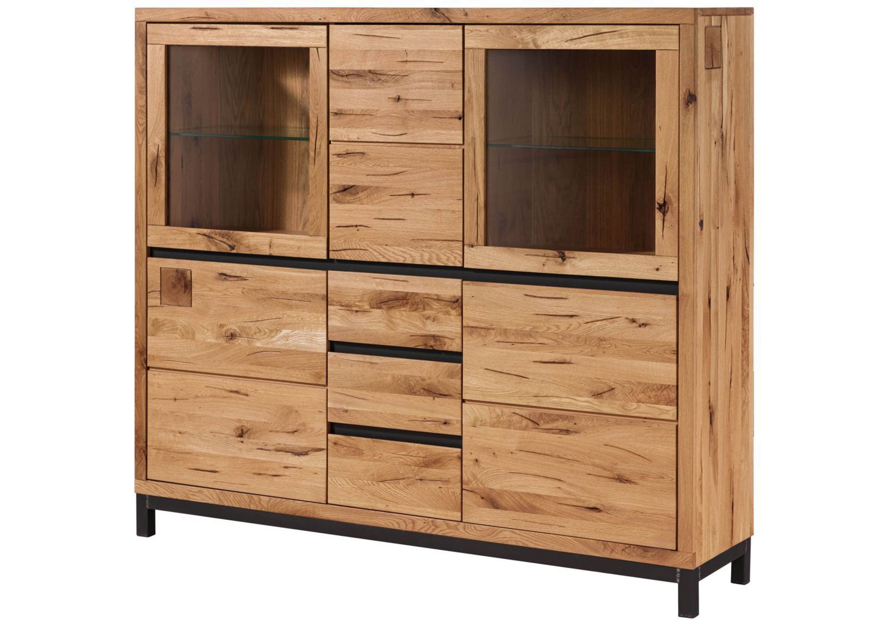 Massivmoebel24 Highboard VILLANDERS Wildeiche Massivholz natur (Massivholz montiert 130 kg VILLANDERS #107), Wildeiche 166x40x148 cm (BxTxH) natur geölt
