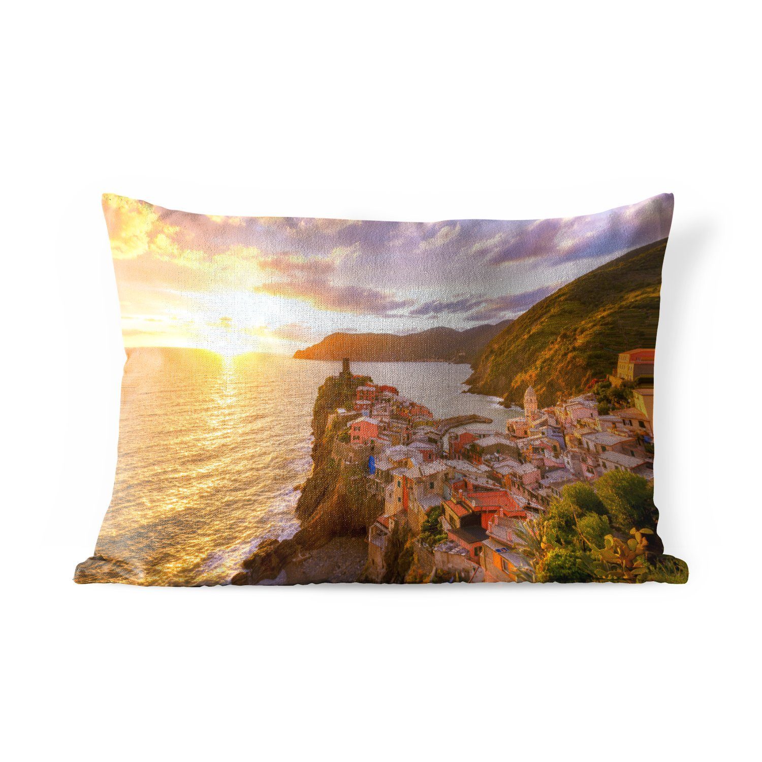 MuchoWow Dekokissen Sonnenuntergang in Cinque Terre, Outdoor-Dekorationskissen, Polyester, Kissenhülle Dekokissenbezug