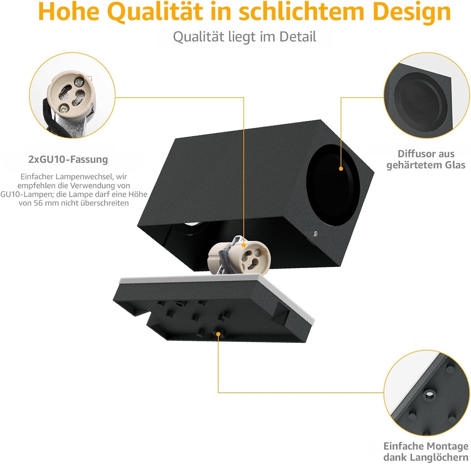 FELIXLEO LED Außen-Wandleuchte Klighten 2 Stück GU10 Außenwandleuchte IP65 Aluminium Anthrazit