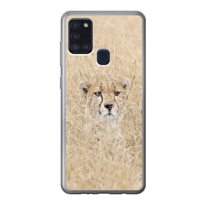 MuchoWow Handyhülle Versteckter Gepard im hohen Gras Handyhülle Samsung Galaxy A21s Smartphone-Bumper Print Handy