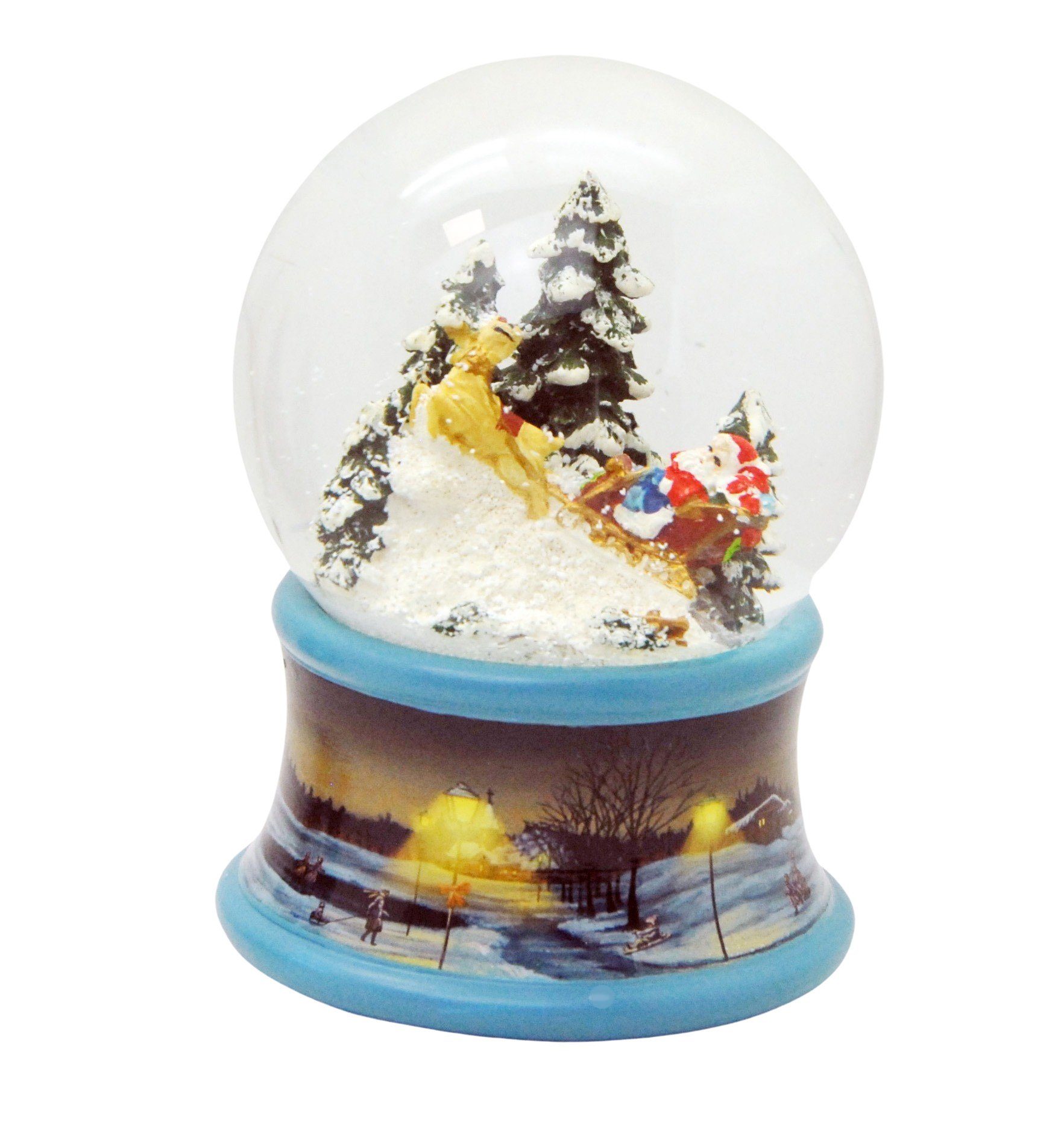 im MINIUM-Collection auf 10 Weihnachtsmann cm Rentierschlitten Schneekugel Sockel Spieluhr blau
