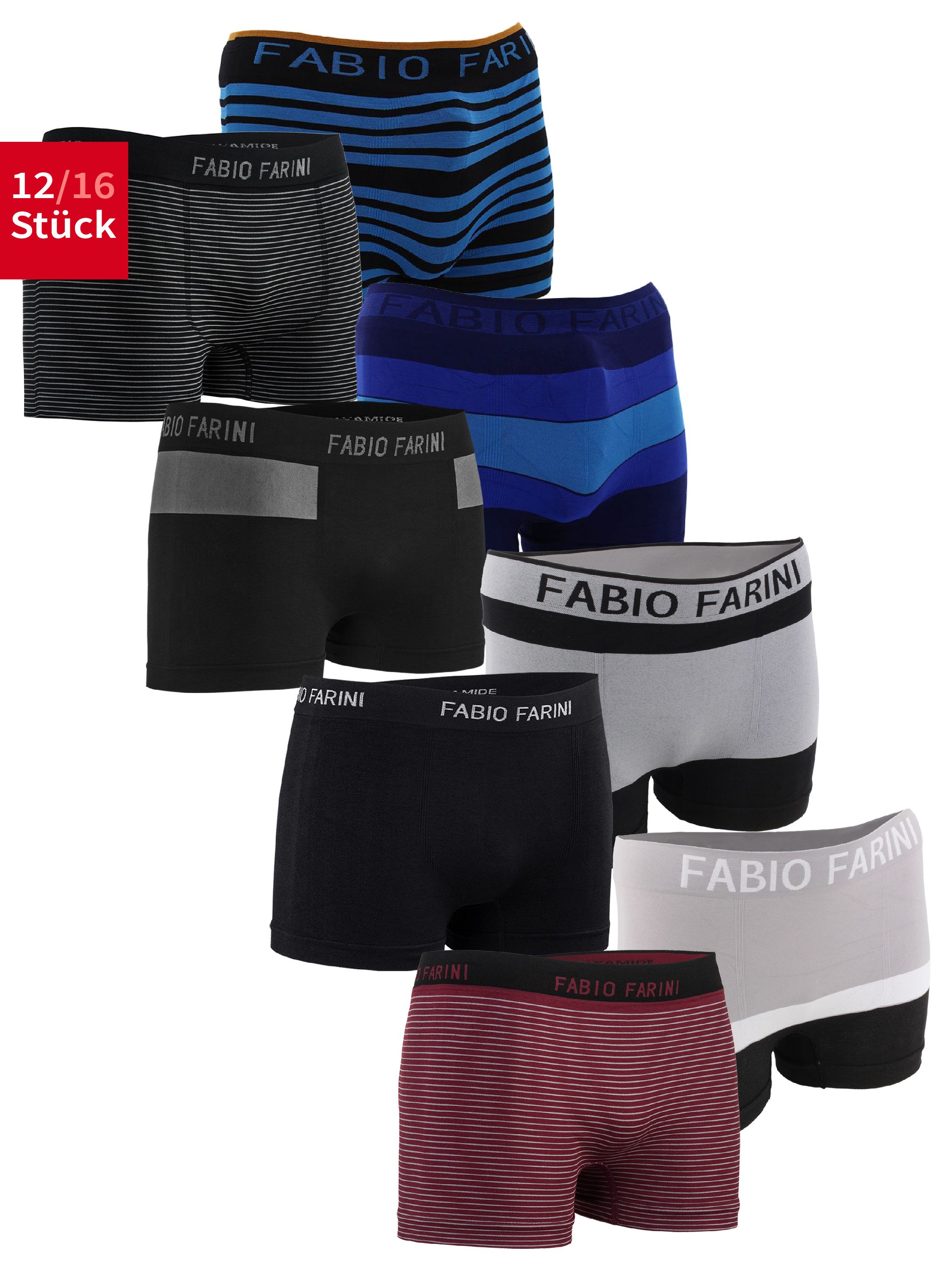 Fabio Farini Boxershorts Herren Retroshorts - Mehrpack aus weicher Microfaser (12-St) im sportlichen Look mit Logo-Bund, zufällig ausgewählte Farben