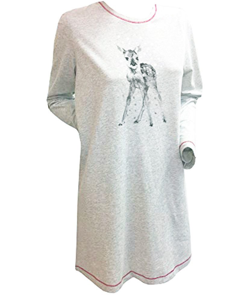 Steinnacher Bärbel Nachthemd Damen Big-Shirt Fairy Tale Soft Grey Melange Rehkitzmotiv