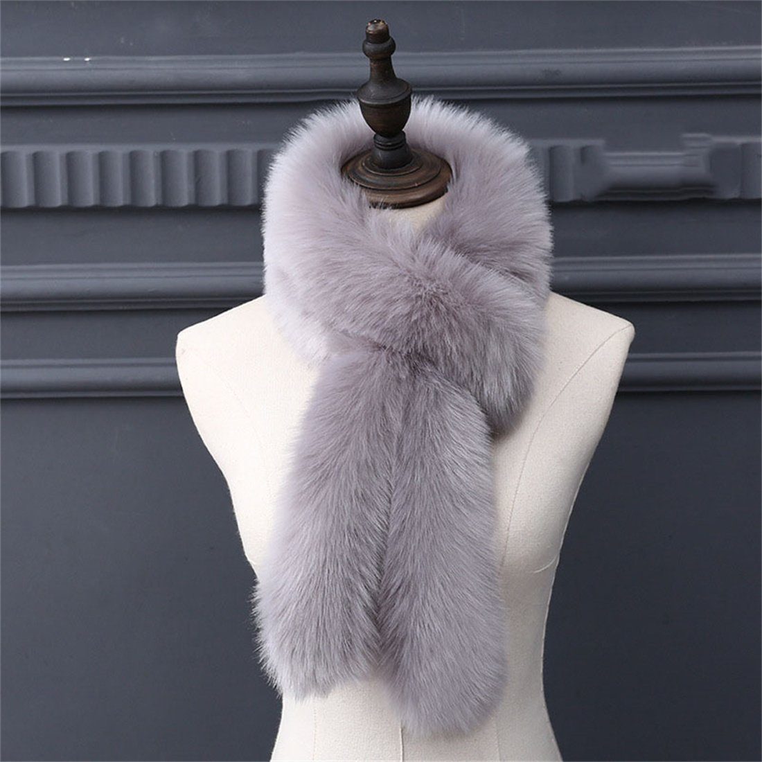 DÖRÖY Modeschal Damen Mode verdickt Nachahmung Pelz Schal, Winter warm Kunstpelz Schal Grau