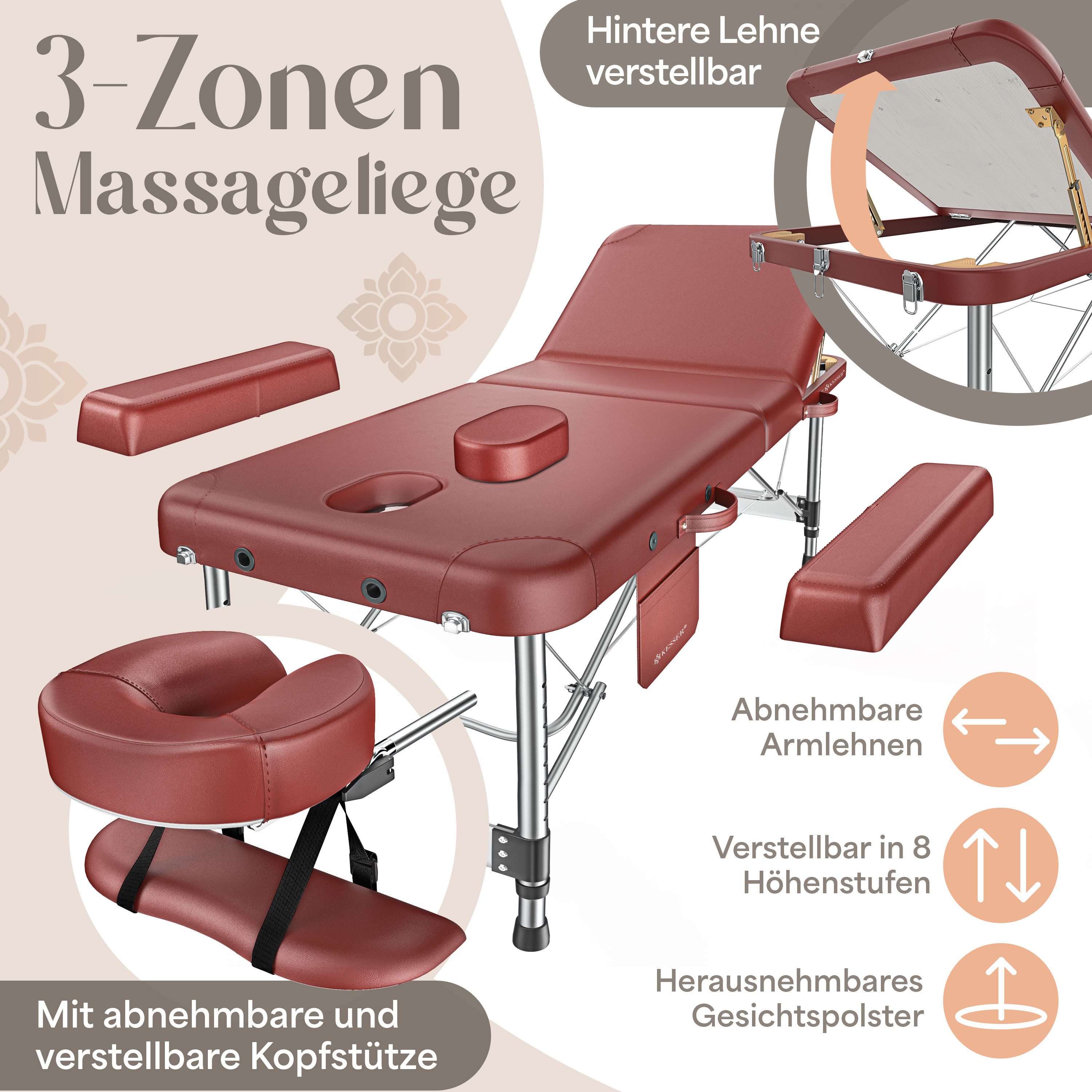 KESSER Massageliege, 3 Zonen Kosmetikliege klappbar & höhenverstellbar mobile Massagebett