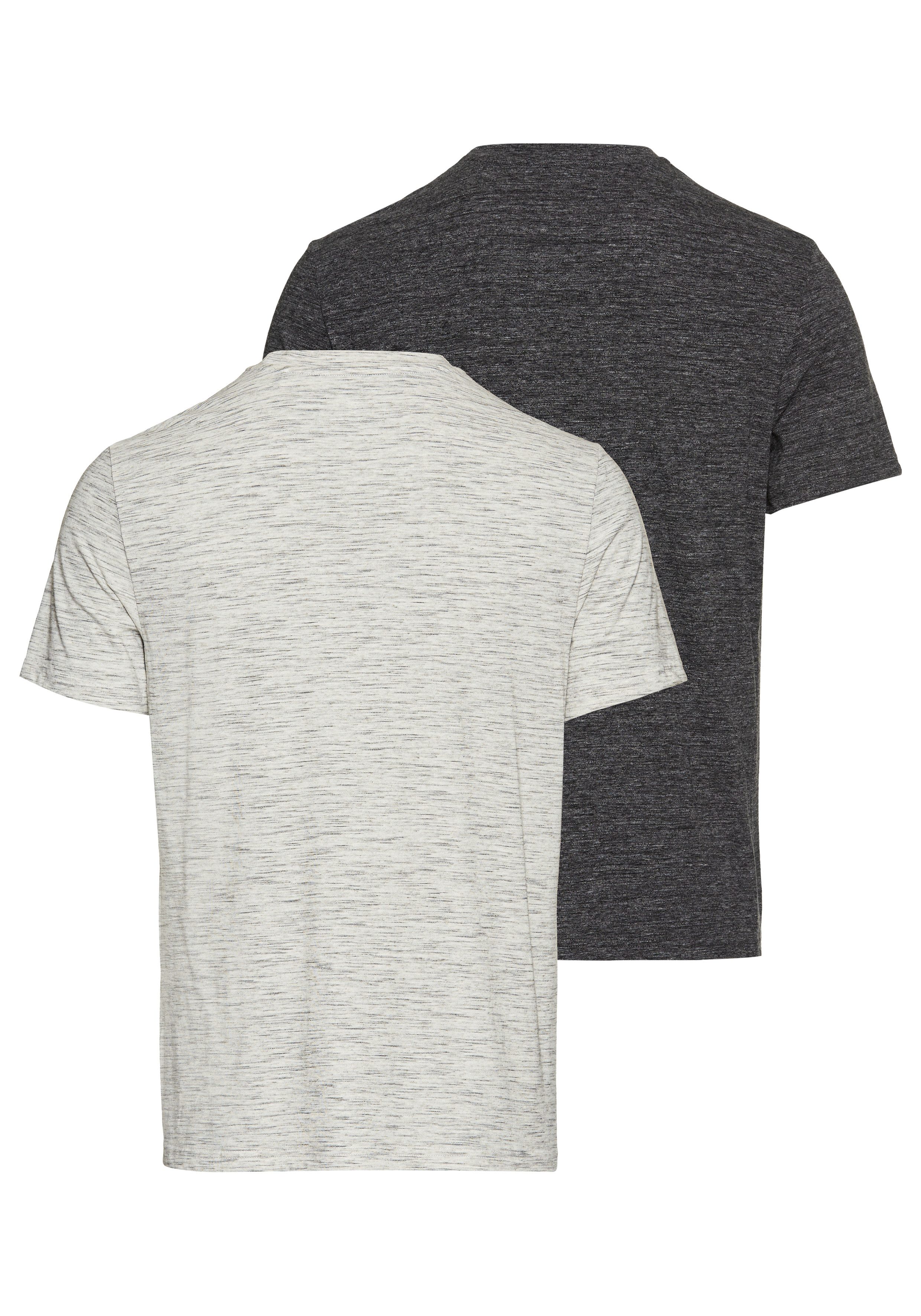 DELMAO T-Shirt (Packung, 2-er Pack) in hochwertiger Melange-Optik mit dezenter Logo-Stickerei
