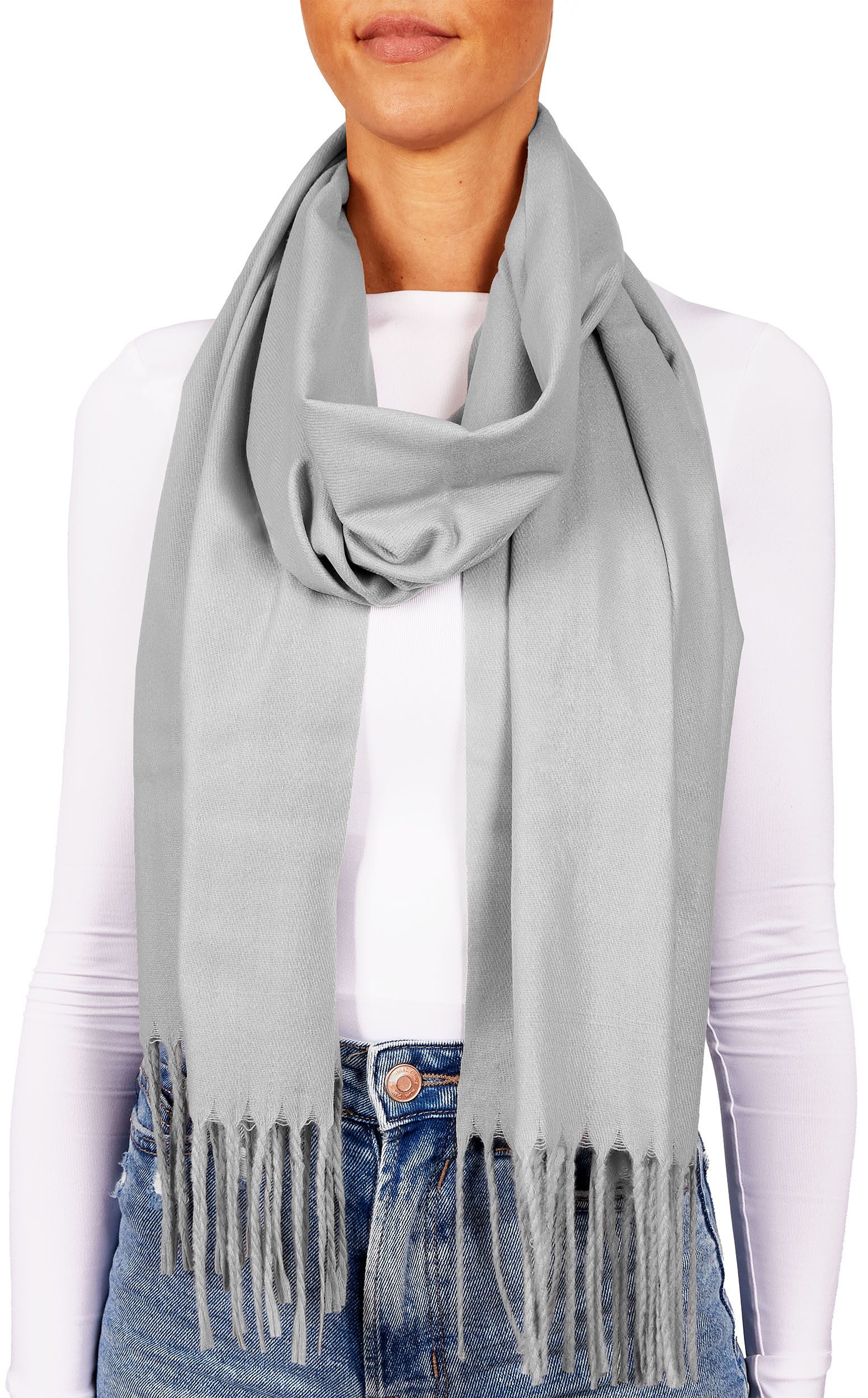 BRUBAKER Schal Cashmirillo Kuschelschal 30/40 x 180 cm Lang Leicht Warm Kuschelig, (Uni-Farben, 1-St. Herbst und Winterschal), Stola Tuch Schal mit Fransen für Damen und Herren