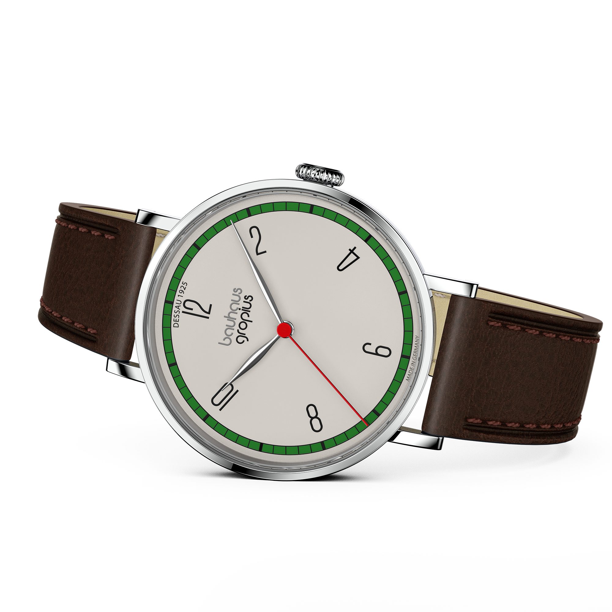 Walter Gropius Quarzuhr Made in Germany, Damenuhr, Herrenuhr, Unisex, Saphirglas - WGN 004-01, Armbanduhr, Lederarmband, Edelstahlgehäuse, New Bauhaus Dessau 1925