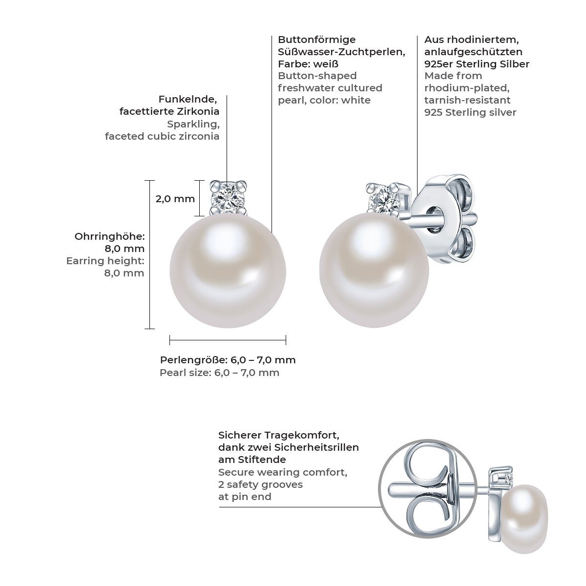 Pearls Zirkonia mit aus in Valero Ohrstecker Süßwasserzuchtperlen, Paar Ohrstecker weiß,