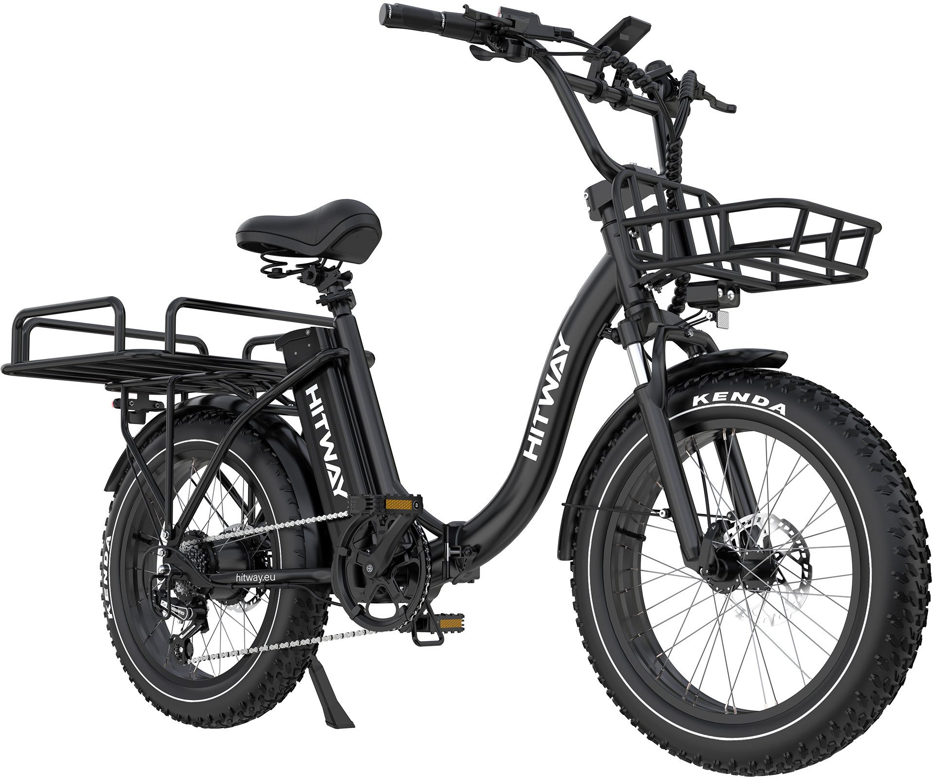 HITWAY E-Bike Faltrad 20*4,0 zoll Lasten-Elektrofahrrad mit 48V25Ah Akku bis 90-200km, 7 Gang shimano shimano Schaltwerk, Kettenschaltung, 250W Heckmotor, 1200 Wh, E-Klapprad mit 2 Körben, NFC, StVZO