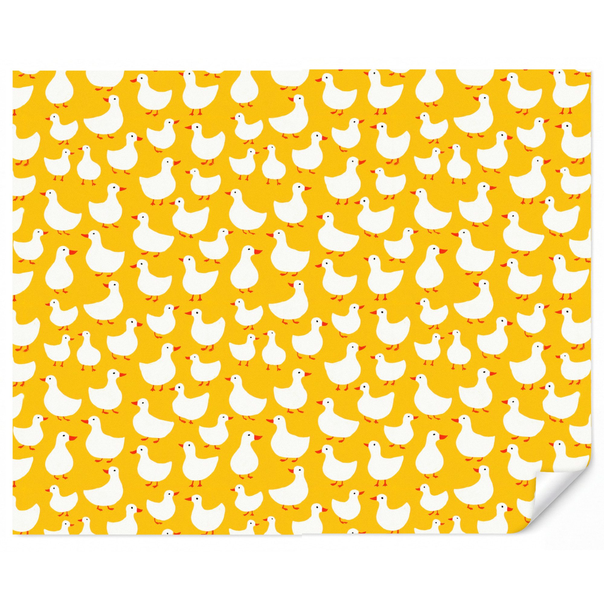 OnlyWow Fototapete Kinderzimmer - Enten - Muster - Gelb, Matt, bedruckt, Wanddekoration, Wandtapete, Schlafzimmer 260x220cm