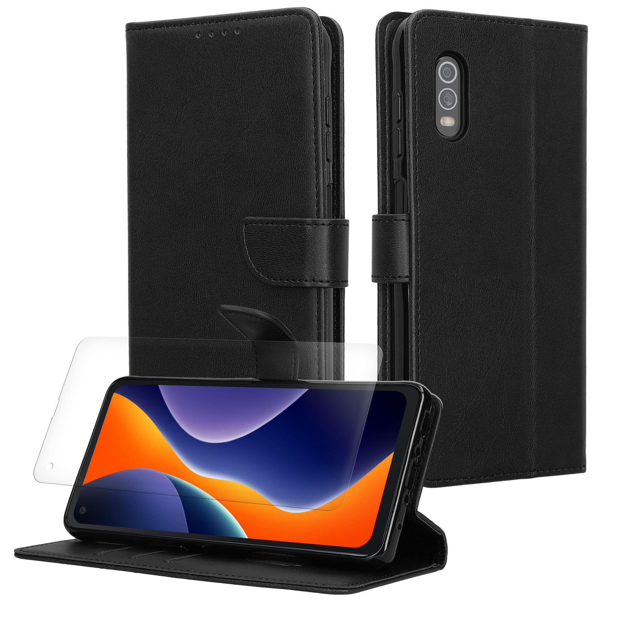 kwmobile Etui Kunstleder Handyhülle für Samsung Galaxy Xcover Pro Hülle, Brieftaschen Schutzhülle aus PU-Leder mit Displayschutz