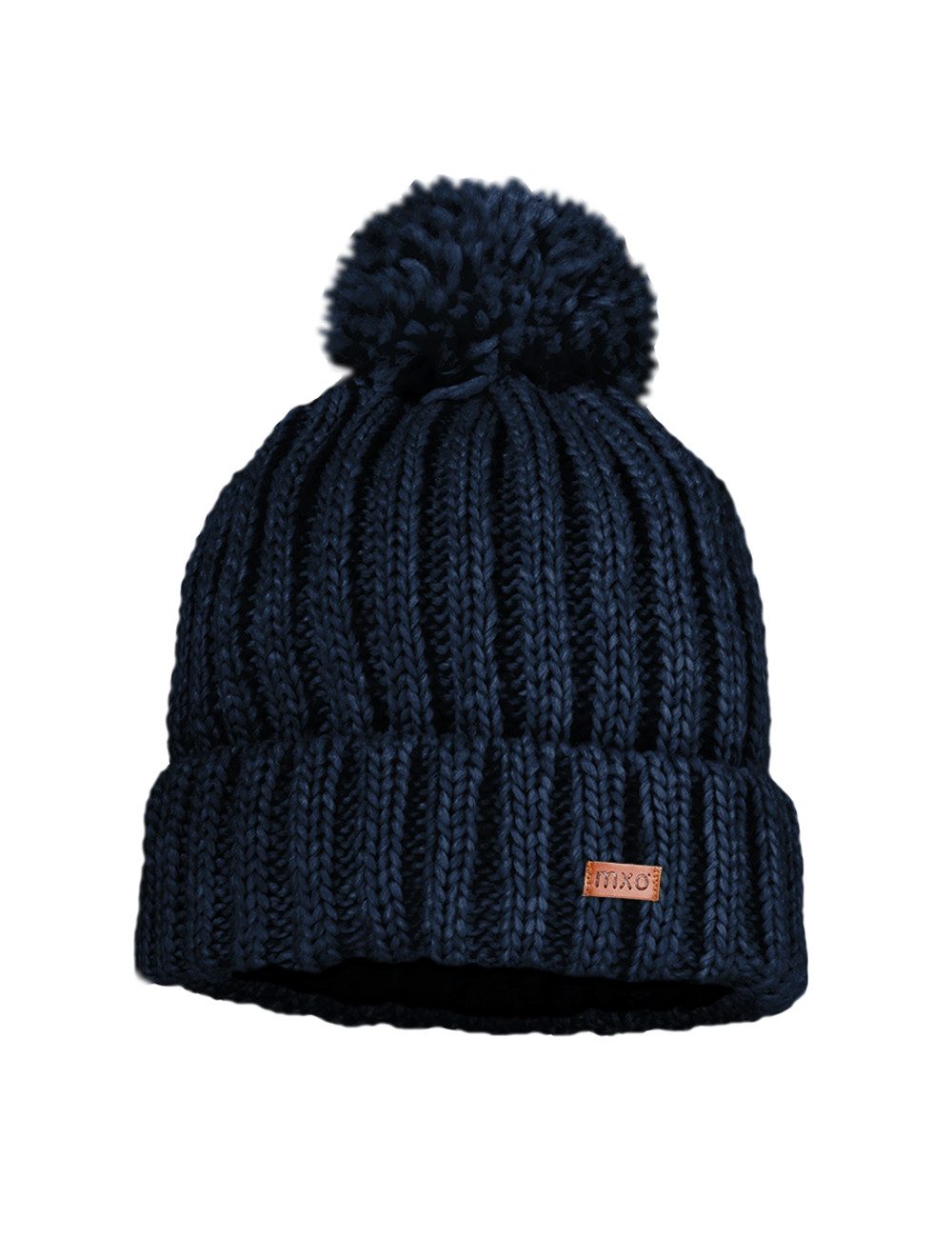 MAXIMO Strickmütze KIDS-Mütze, Rippe, Pompon Fleecefutter (1-St)