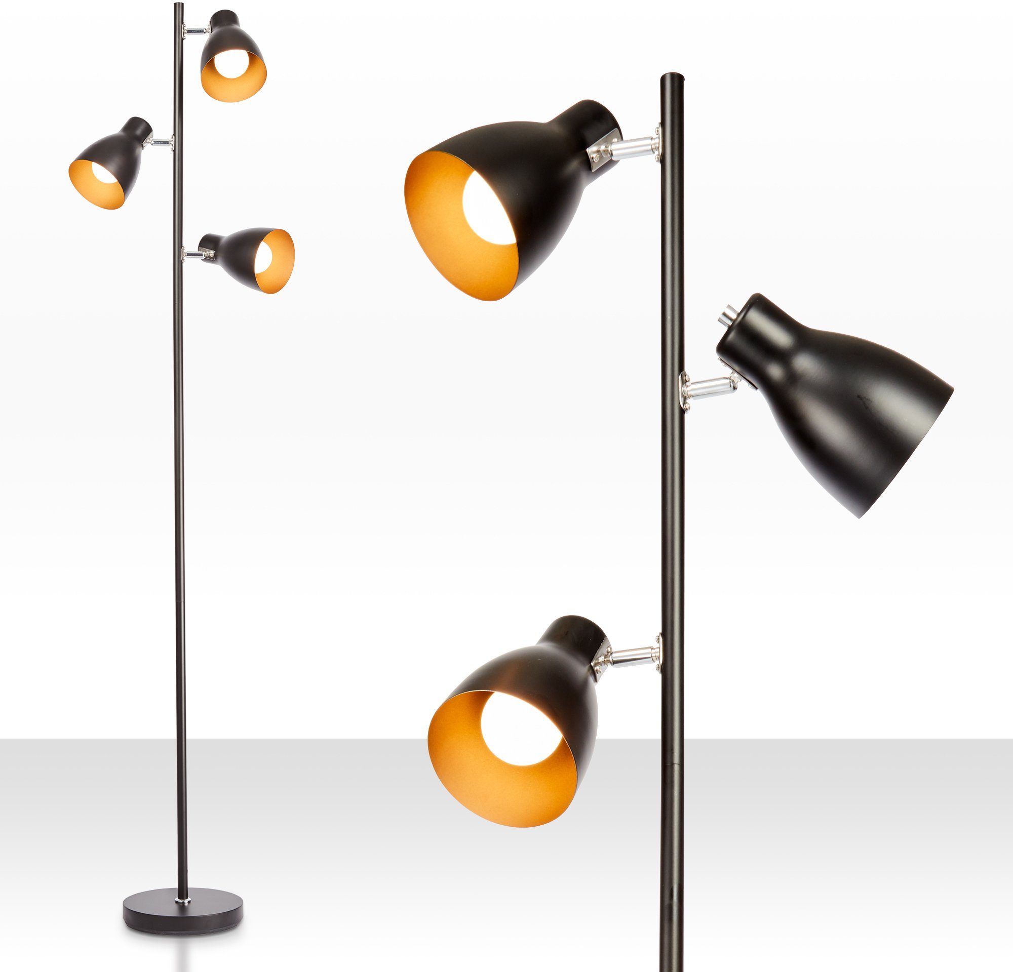 Retro B.K.Licht LED schwarz-gold Standleuchte Design Stehlampe, Metall Stehleuchte Leuchtmittel, ohne Vintage