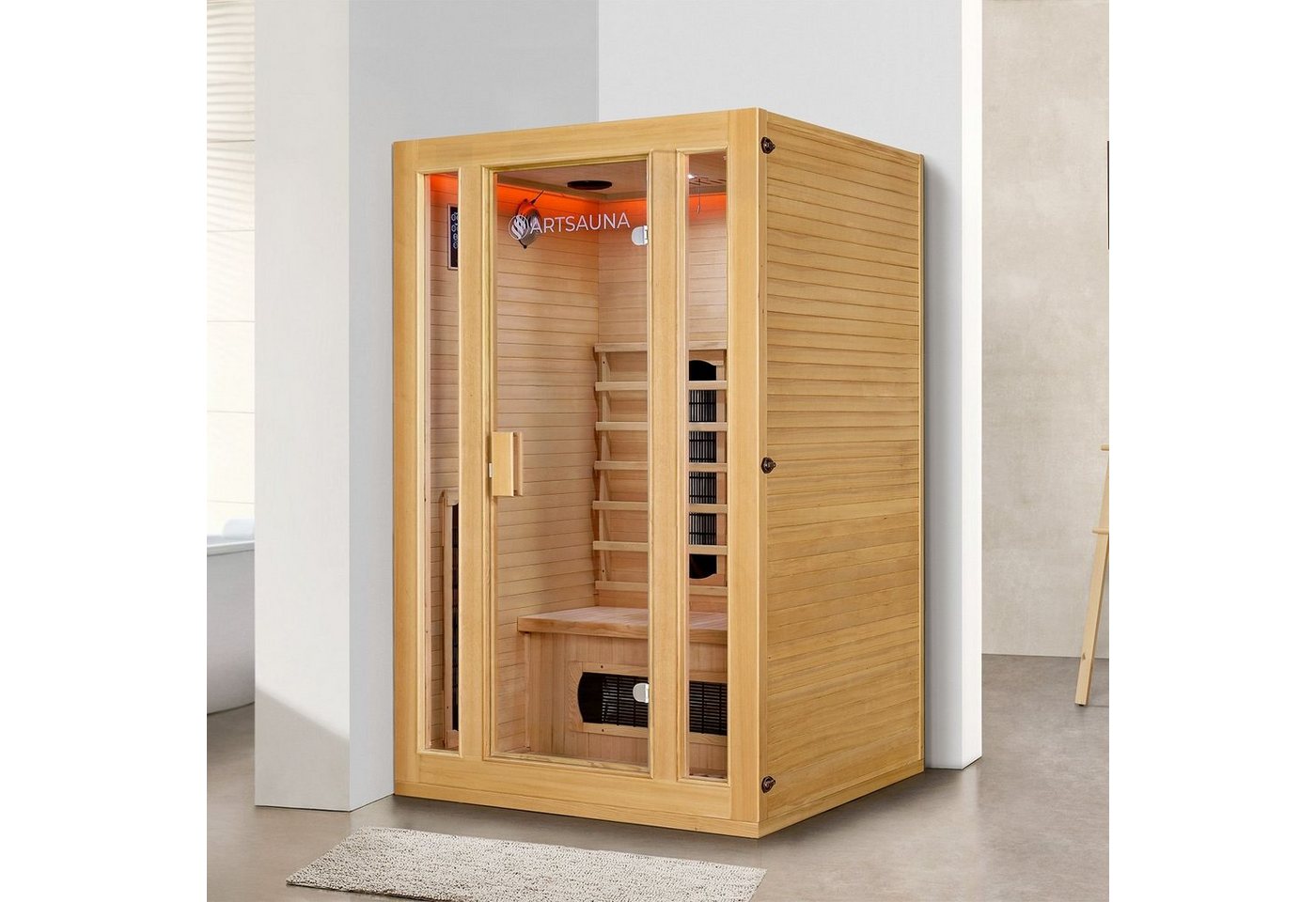 Thumbnail - Artsauna Infrarotkabine Nyborg S120K Dual Technologie, für 2 Personen, Hemlock-Holz, HiFi-System, Ionisator, LED-Farblic...