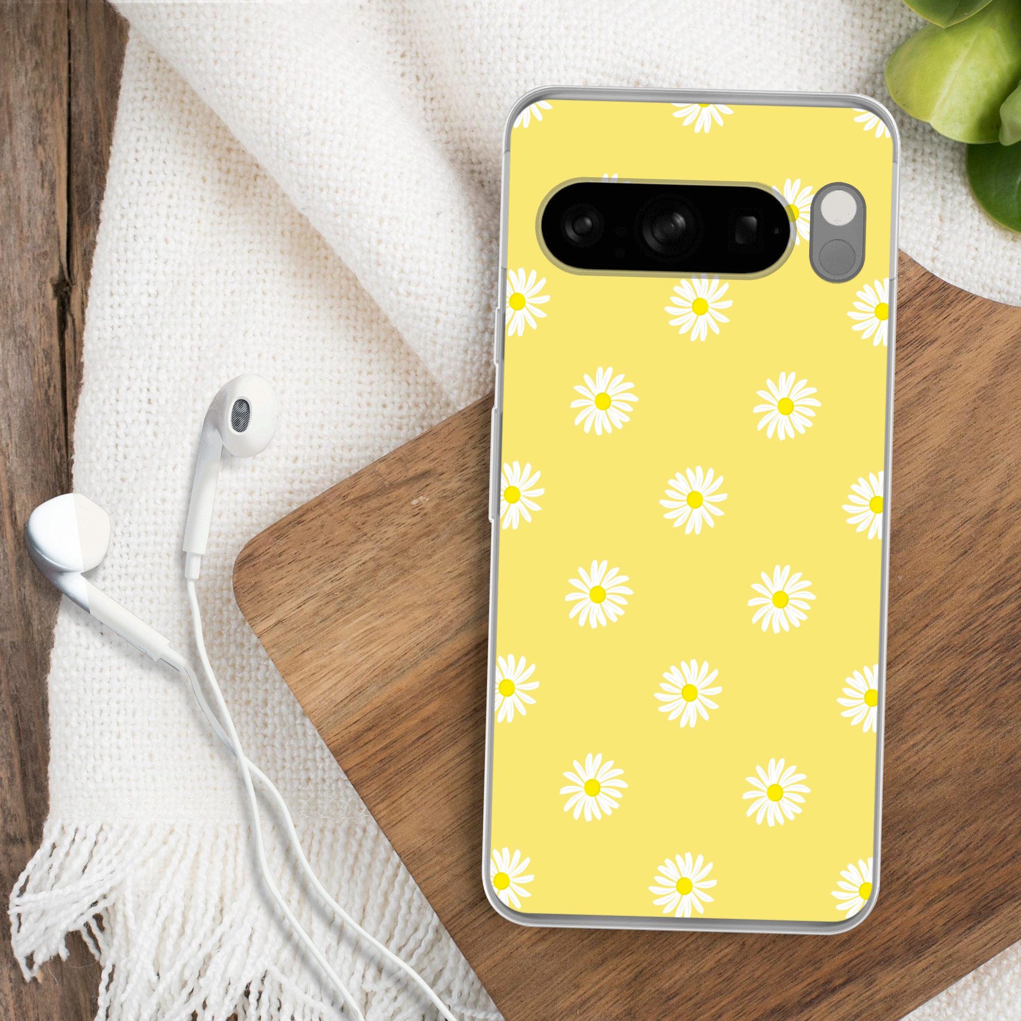 MuchoWow Handyhülle für Google Pixel 8 Pro Gänseblümchen - Pastell - Weiß - Gelb - Blumen, Phone Case, Silikon, Schutzhülle Dünn