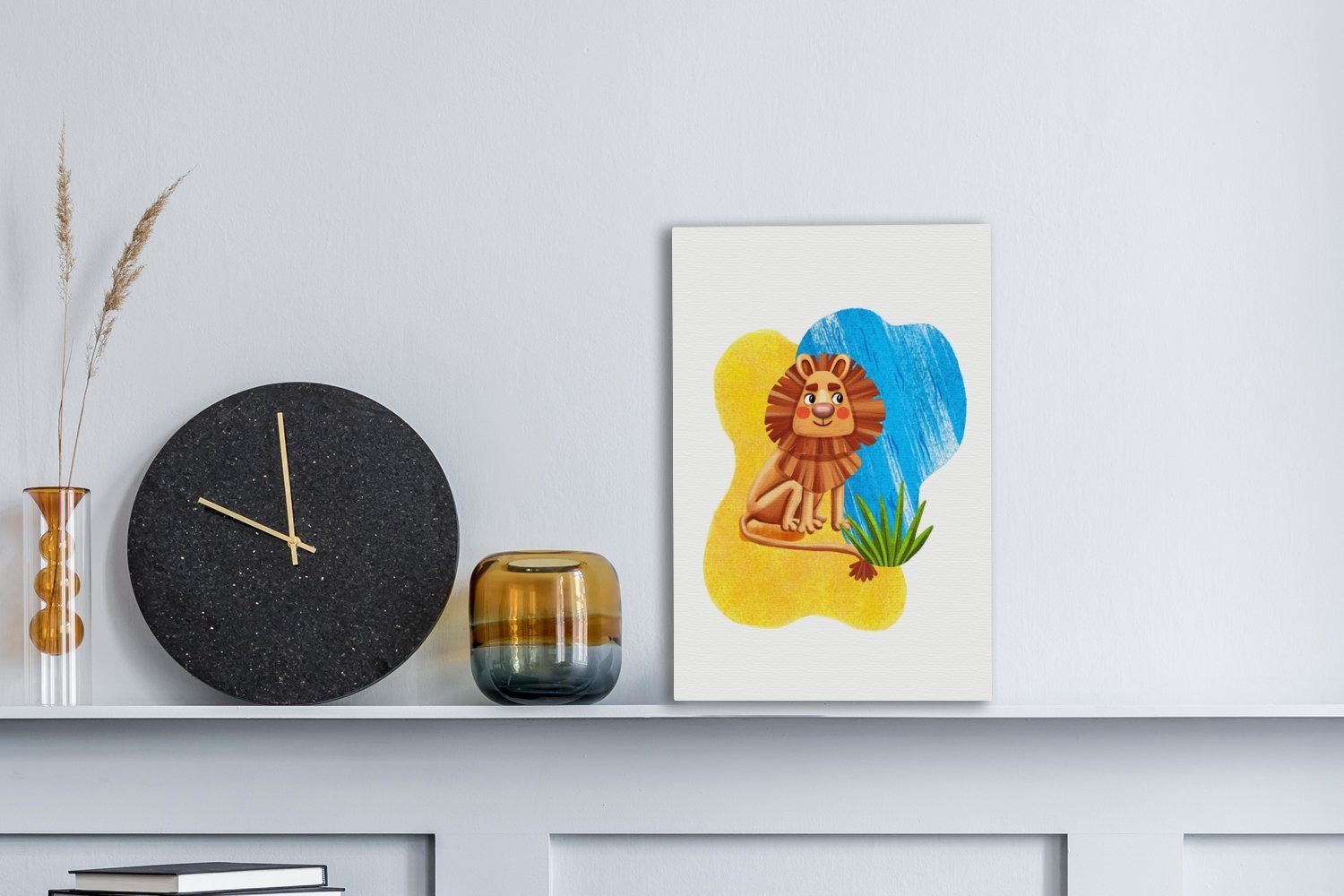 cm - Dschungel, fertig Zackenaufhänger, inkl. Gemälde, bespannt Leinwandbild Wasser OneMillionCanvasses® Löwe 20x30 - St), (1 Leinwandbild