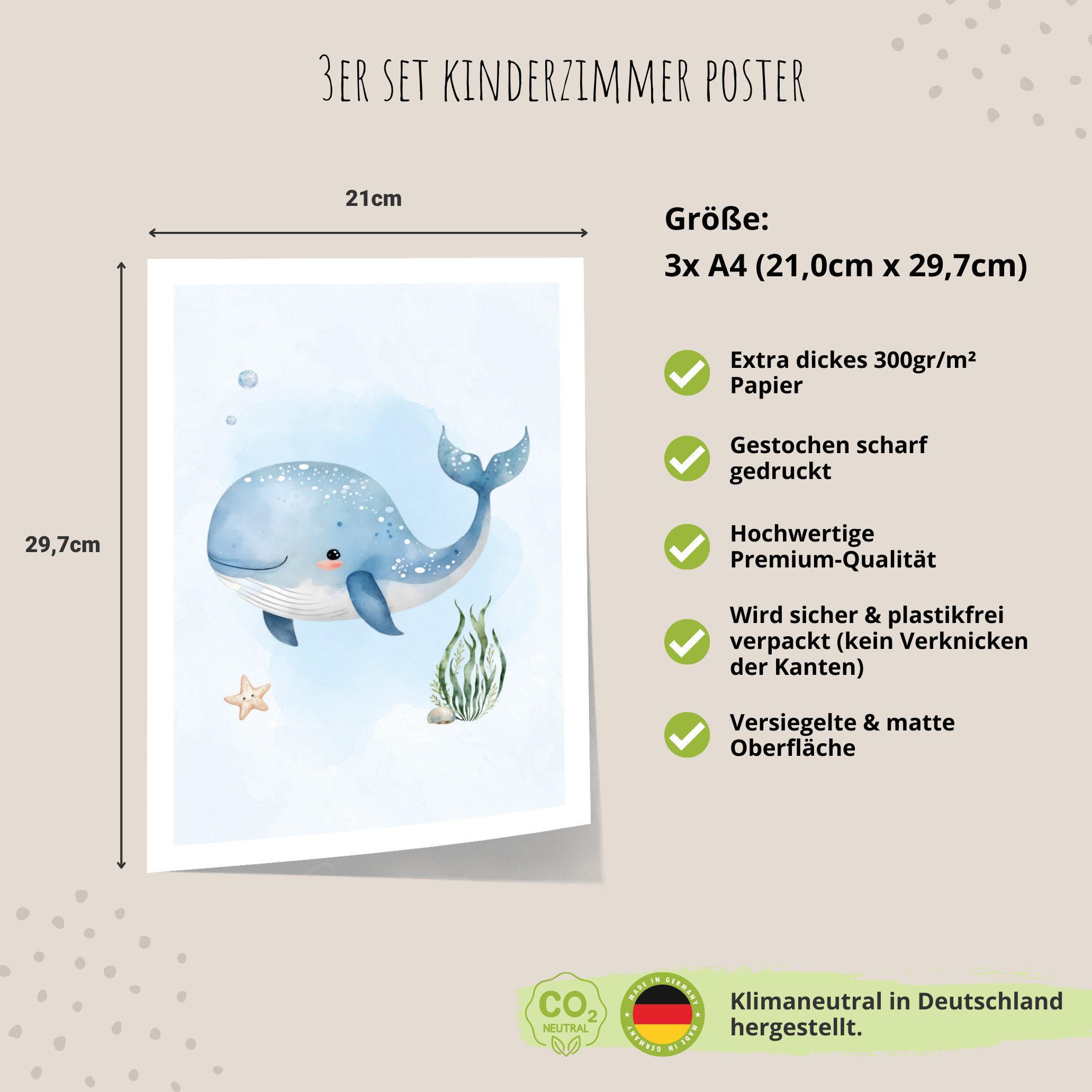 MeinBaby123® Poster Kinderzimmer Meerestiere, Kinderzimmer Deko, Kinderzimmer Bilder, Unterwasserwelt, süßer Wal, Schildkröte, Qualle – Bild 5 von 5