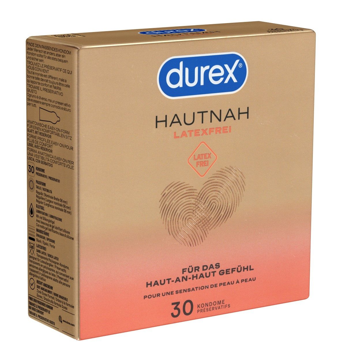 durex Kondome Hautnah Latexfrei Packung mit, 30 St., latexfreie Markenkondome mit Easy-On™-Passform