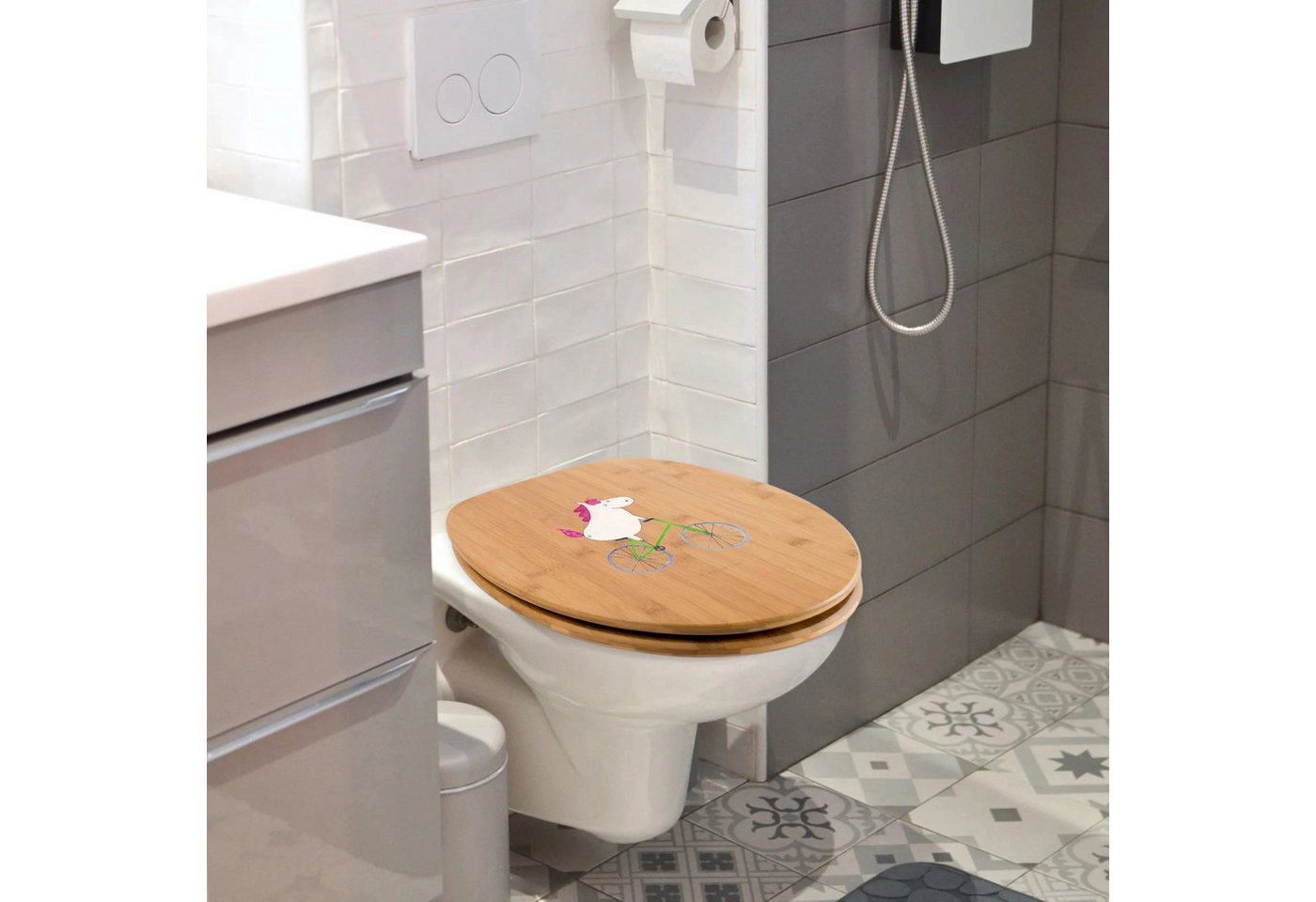 Thumbnail - Mr. & Mrs. Panda WC-Sitz Einhorn Radfahrer - Transparent - Geschenk, Toilette, Luxusproblem, B (Packung, 1-St., Einhorn ...
